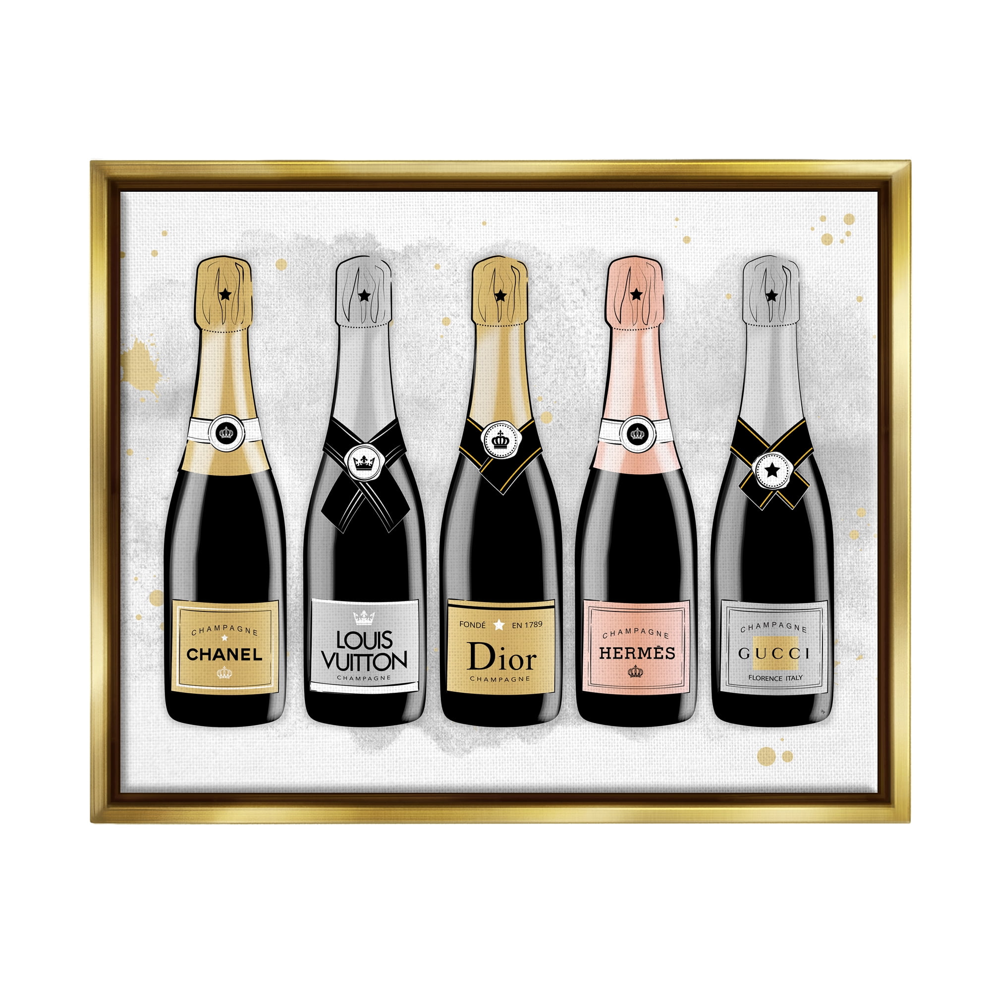 Stupell Industries Varied Glam Champagne Food & Beverage Painting Gold Floater Framed Canvas Art Print Wall Art, 31 x 25