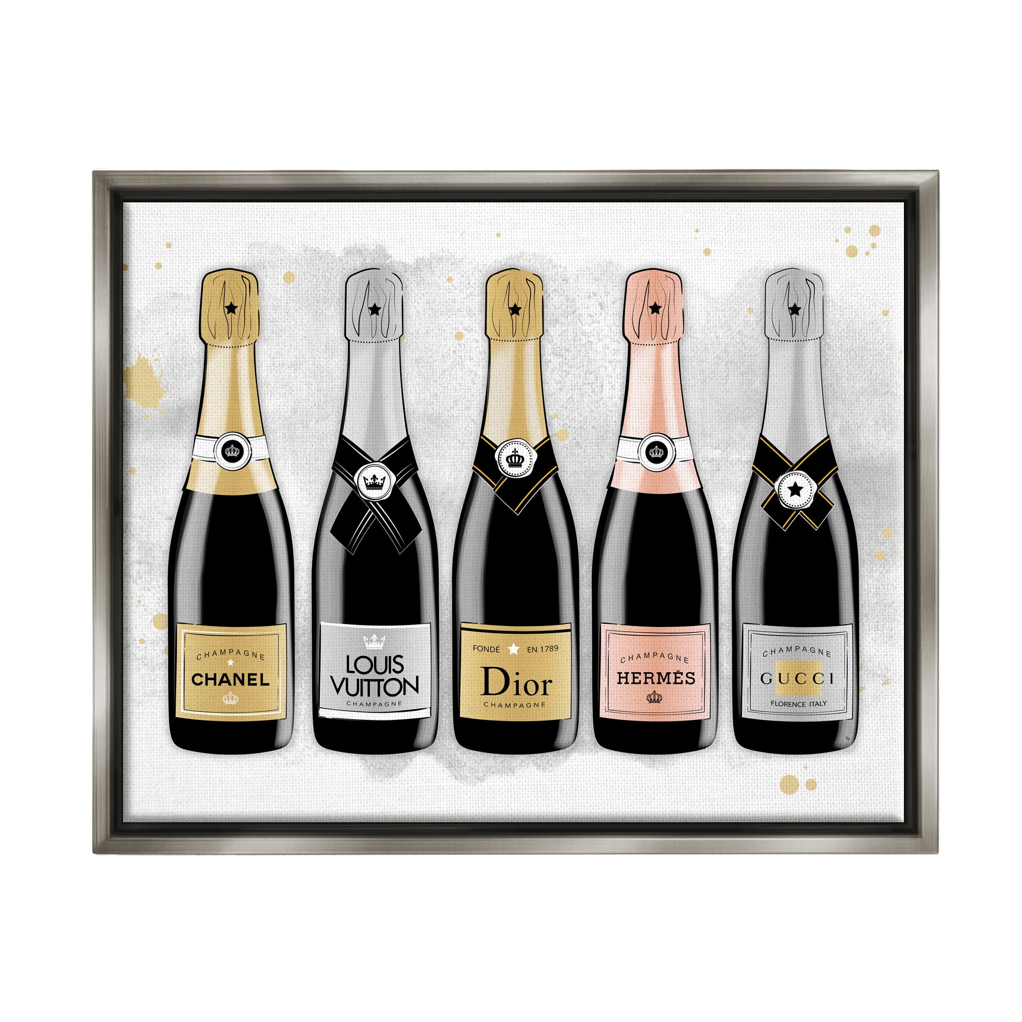 Stupell Industries Varied Glam Champagne Food & Beverage Painting Gray Floater Framed Canvas Art Print Wall Art, 31 x 25