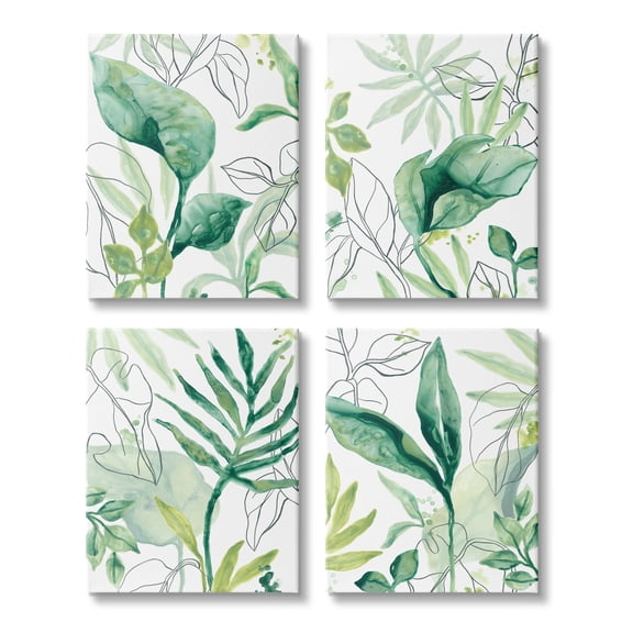 Stupell Industries Varied Green Tropical Plant Leaves Botanical & Floral Painting Gallery Wrapped Canvas Print Wall Art, Set of 4