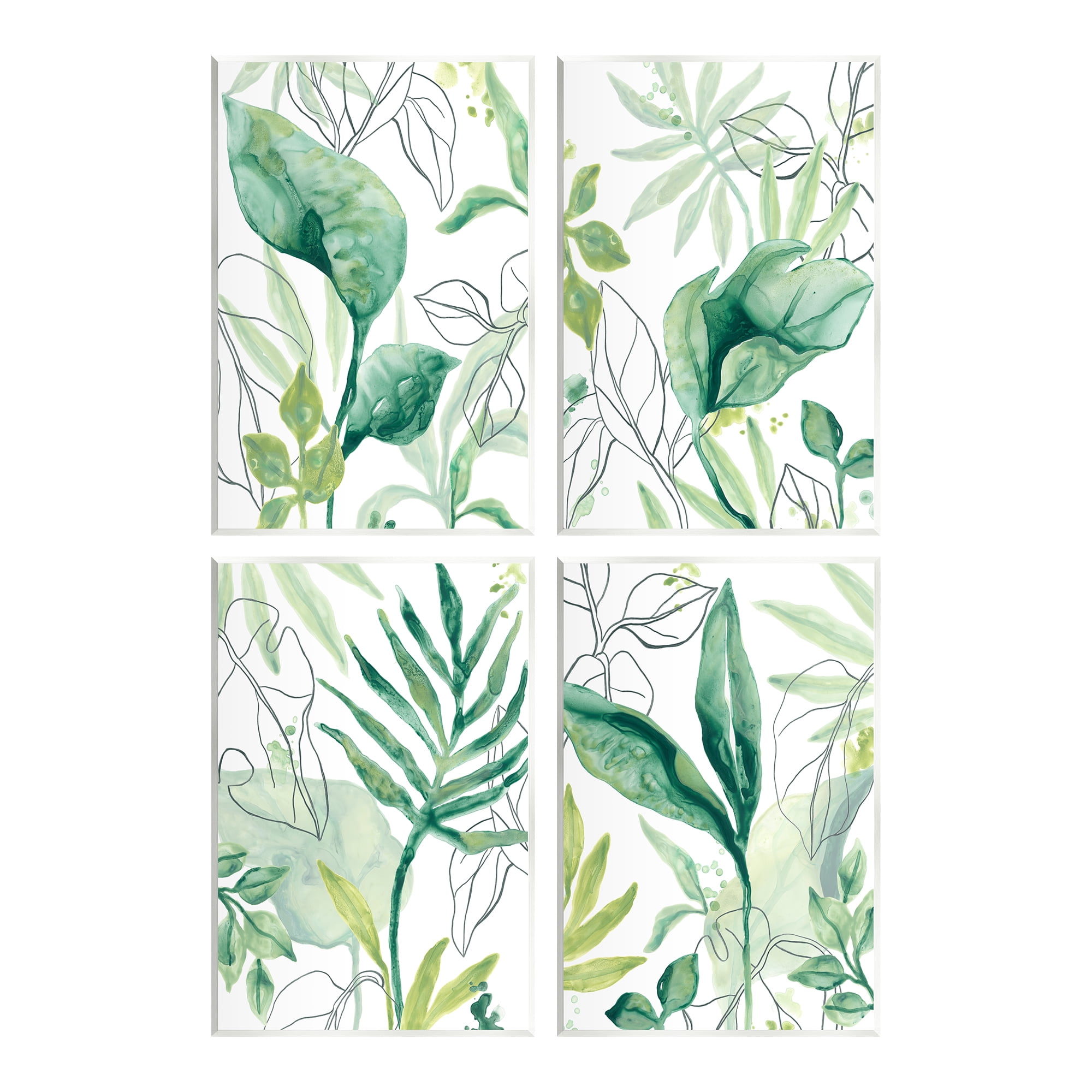Stupell Industries Varied Green Tropical Plant Leaves Botanical & Floral Painting Unframed Art Print Wall Art, Set of 4
