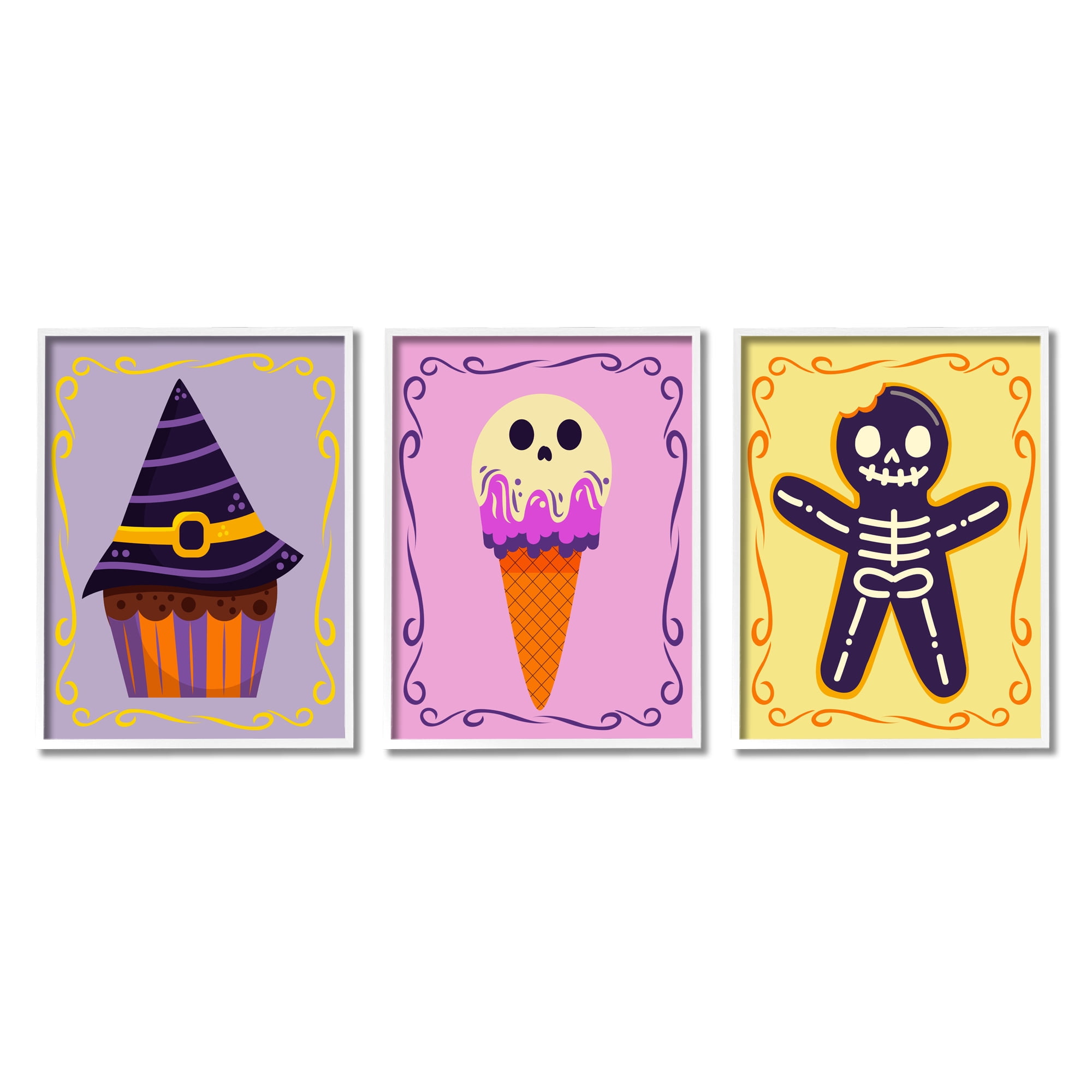 Stupell Industries Varied Halloween Desserts Holiday Painting White Framed Art Print Wall Art, 11 x 14, Set of 3