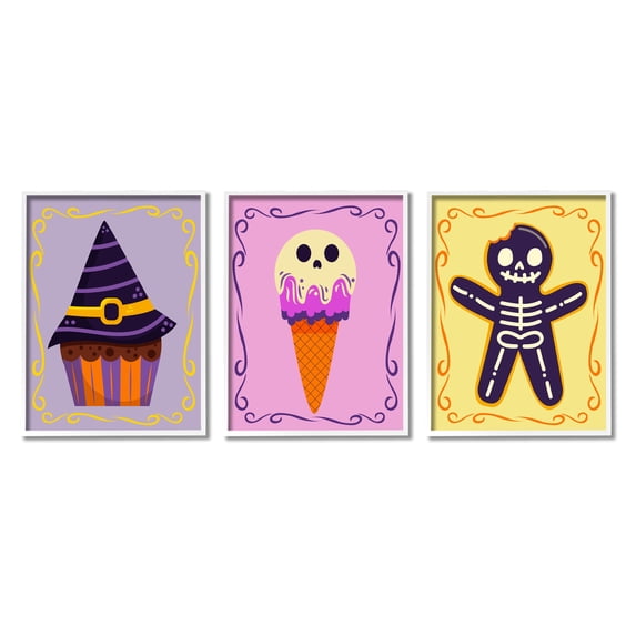 Stupell Industries Varied Halloween Desserts Holiday Painting White Framed Art Print Wall Art, 24 x 30, Set of 3