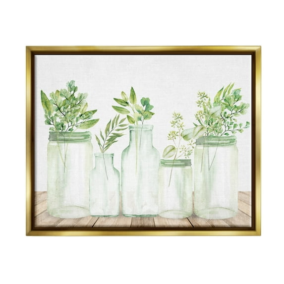 Stupell Industries Varied Herb Plant Arrangement Mixed Country Blooms Graphic Art Metallic Gold Floating Framed Canvas Print Wall Art, Design by Kim Allen