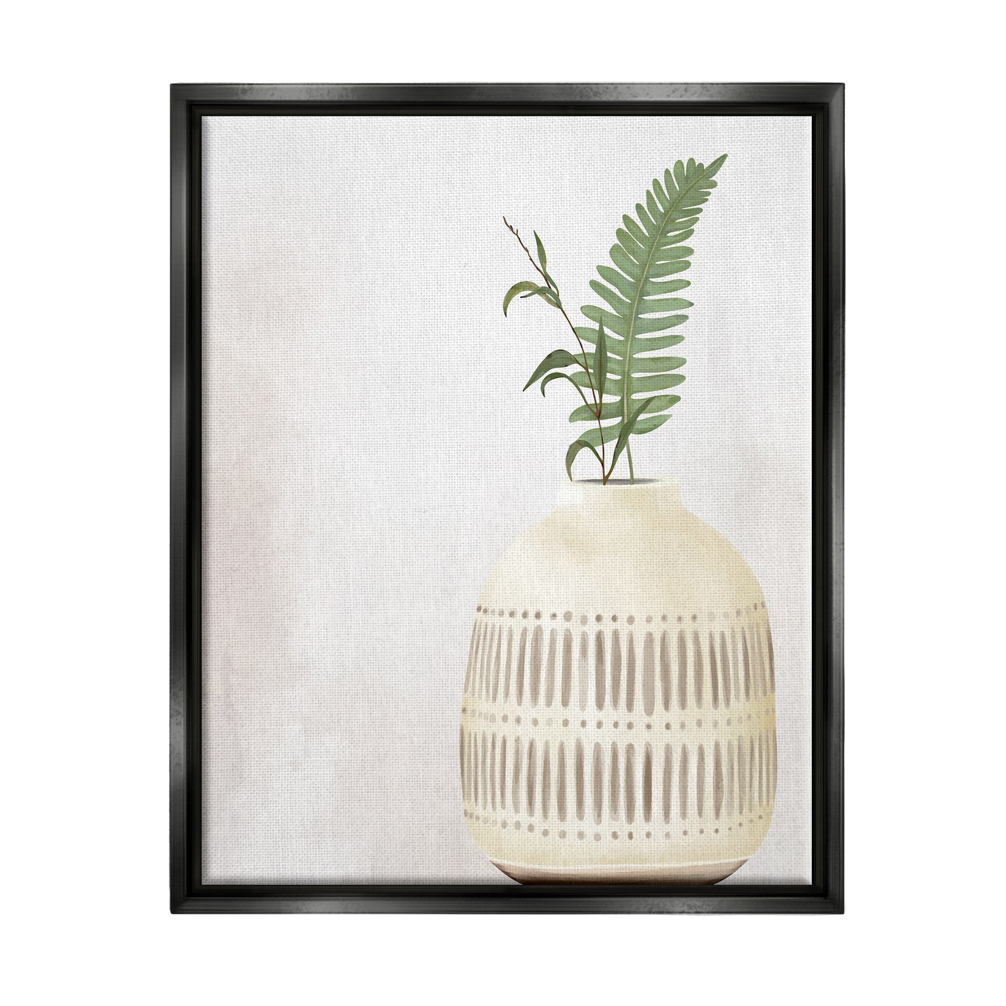 Stupell Industries Varied Herb Plant Sprigs Natural Patterned Vase Painting Jet Black Floating Framed Canvas Print Wall Art, Design by Kim Allen