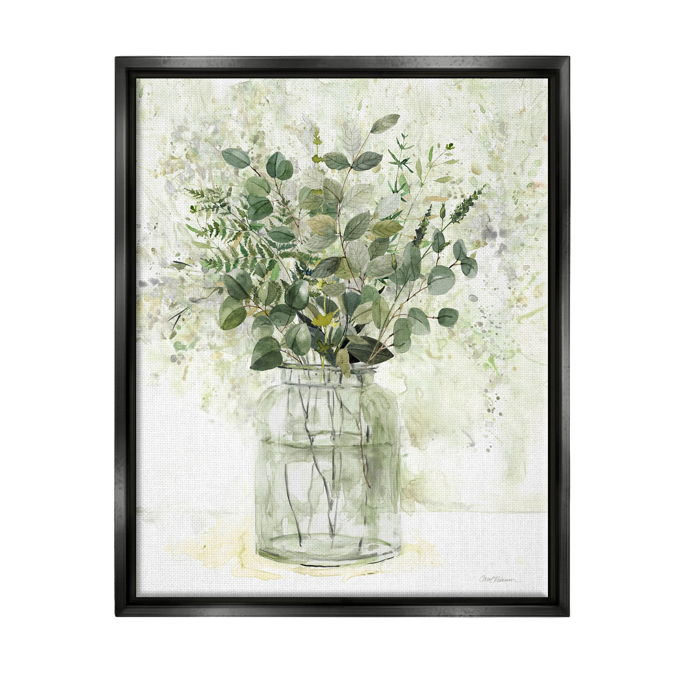 Stupell Industries Varied Herbal Botanical Arrangement Painting Jet Black Floating Framed Canvas Print Wall Art, Design by Carol Robinson