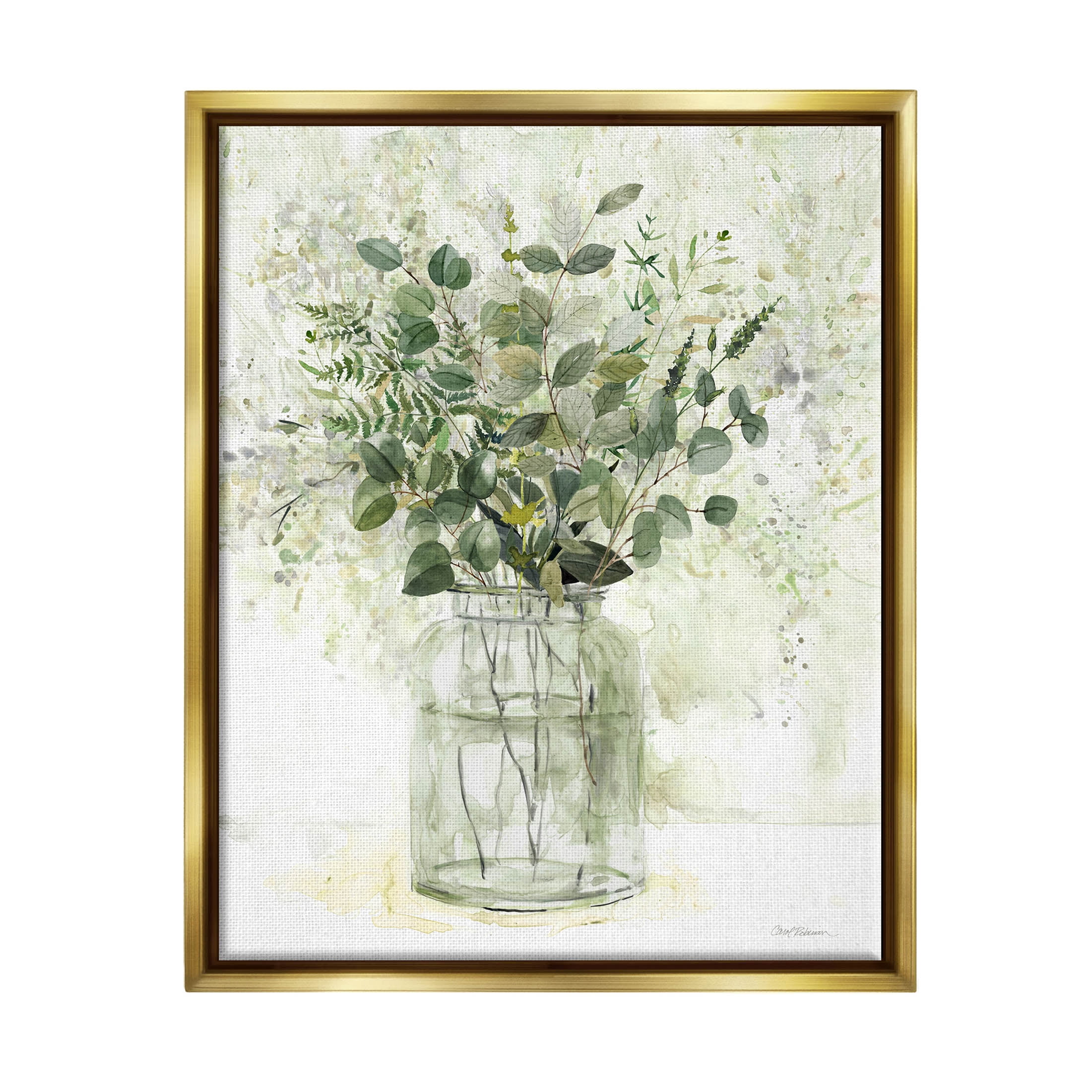 Stupell Industries Varied Herbal Botanical Arrangement Painting Metallic Gold Floating Framed Canvas Print Wall Art, Design by Carol Robinson