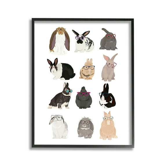 Stupell Industries Varied Hipster Bunnies Animals & Insects Painting Black Framed Art Print Wall Art, 11 x 14