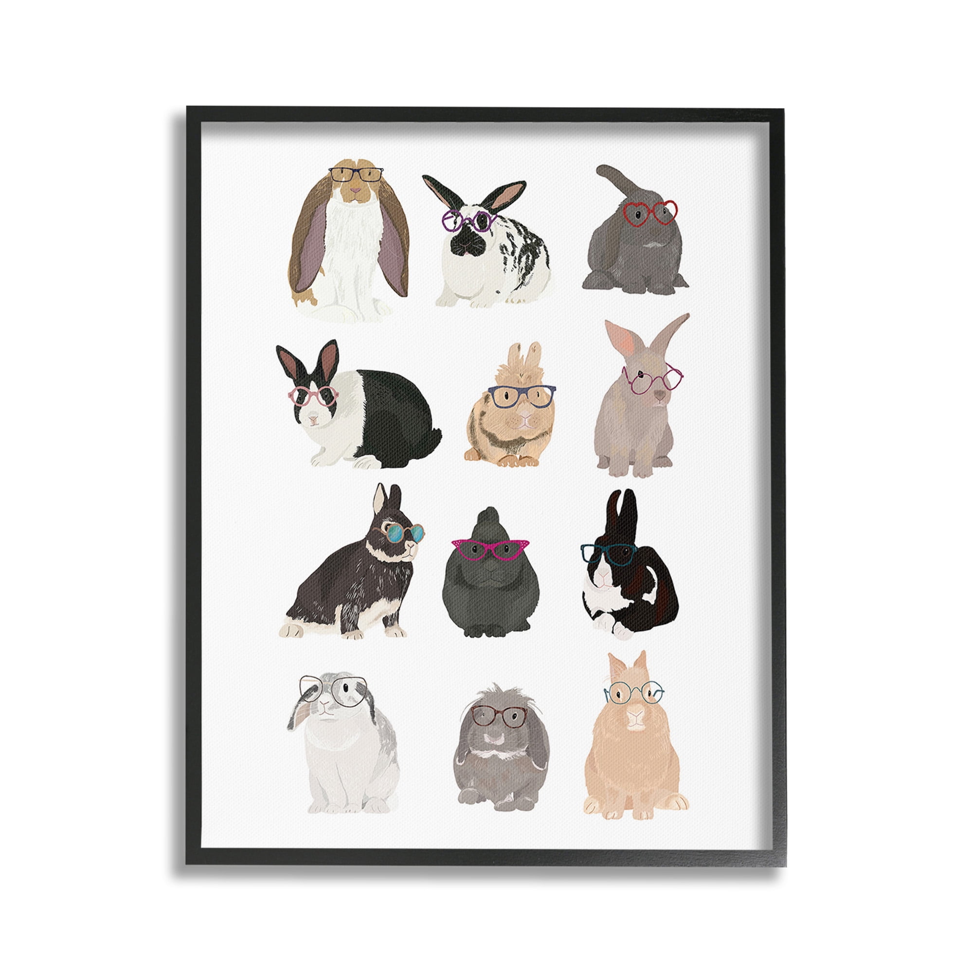 Stupell Industries Varied Hipster Bunnies Animals & Insects Painting Black Framed Art Print Wall Art, 16 x 20