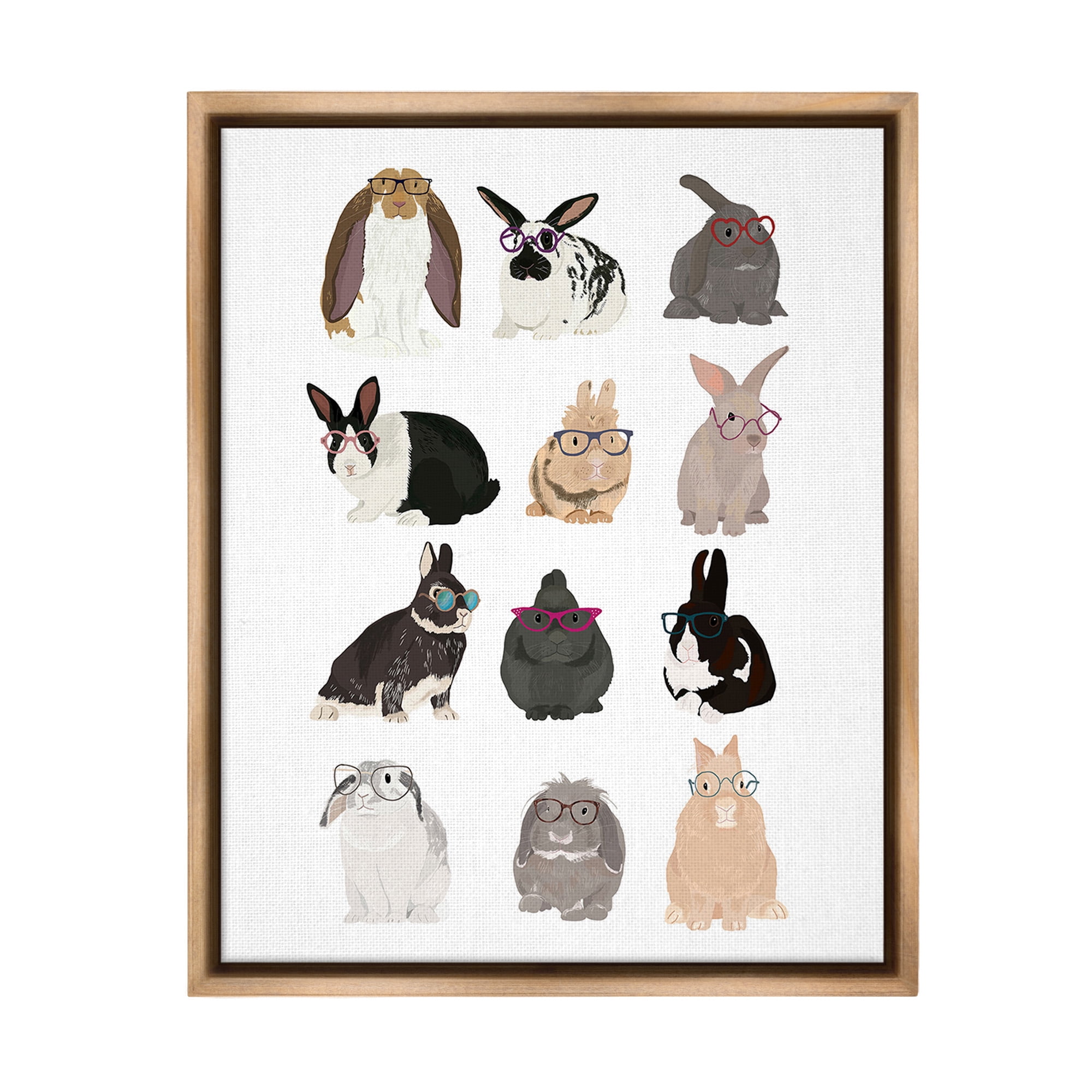 Stupell Industries Varied Hipster Bunnies Animals & Insects Painting Brown Floater Framed Canvas Art Print Wall Art, 25 x 31