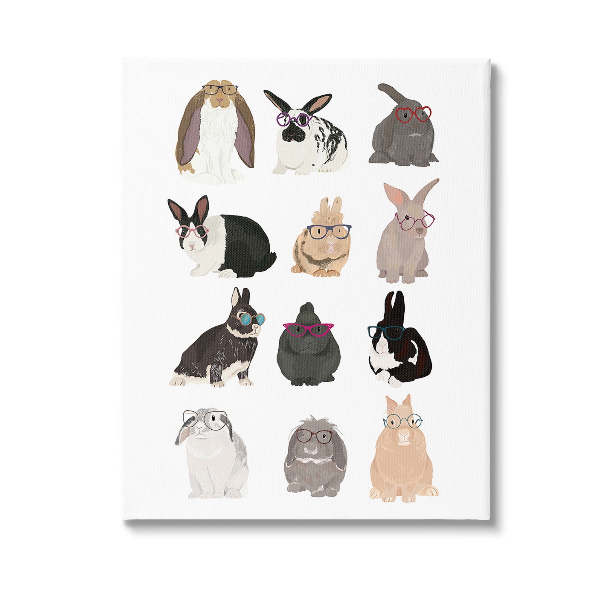 Stupell Industries Varied Hipster Bunnies Animals & Insects Painting Gallery Wrapped Canvas Art Print Wall Art, 36 x 48