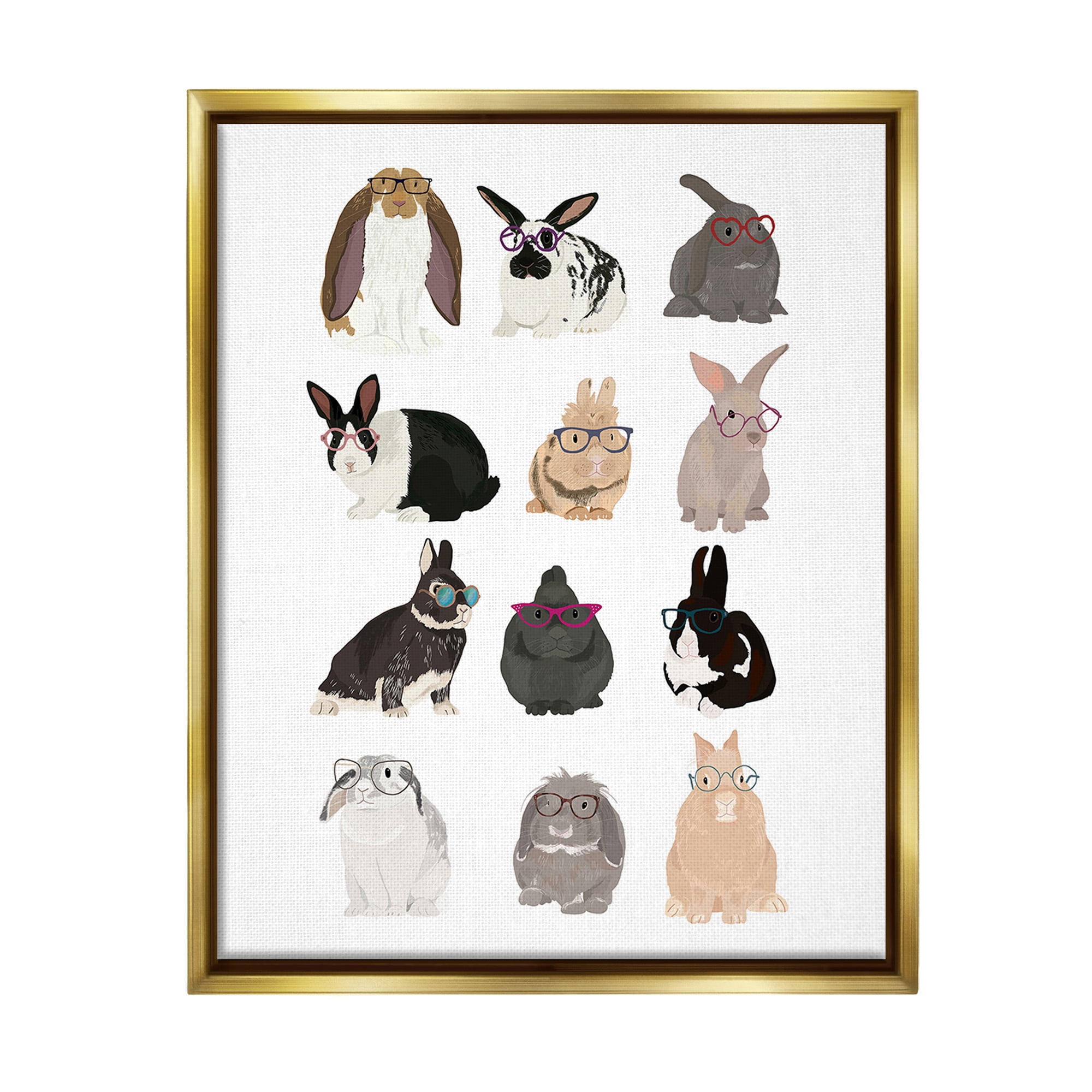 Stupell Industries Varied Hipster Bunnies Animals & Insects Painting Gold Floater Framed Canvas Art Print Wall Art, 25 x 31