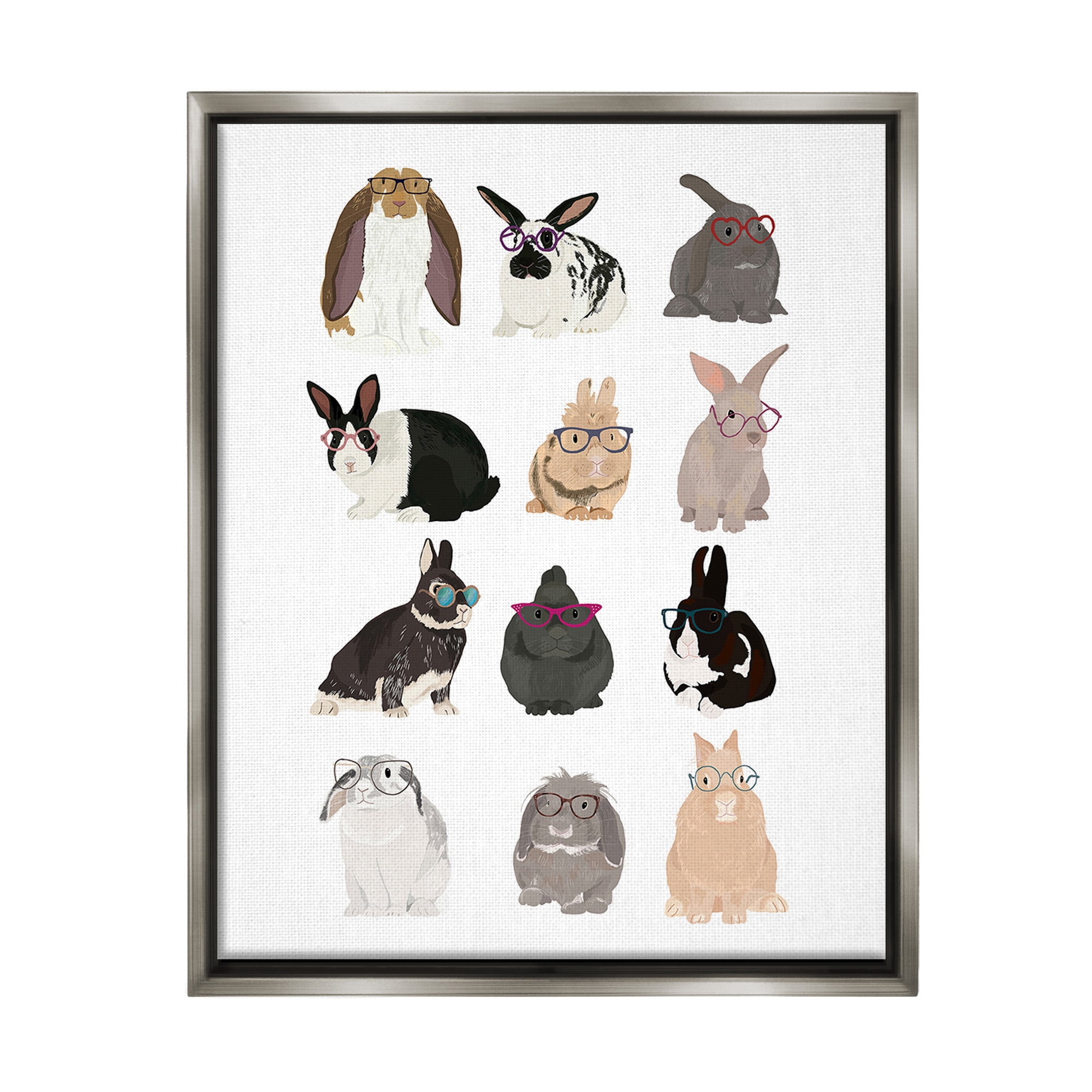 Stupell Industries Varied Hipster Bunnies Animals & Insects Painting Gray Floater Framed Canvas Art Print Wall Art, 25 x 31
