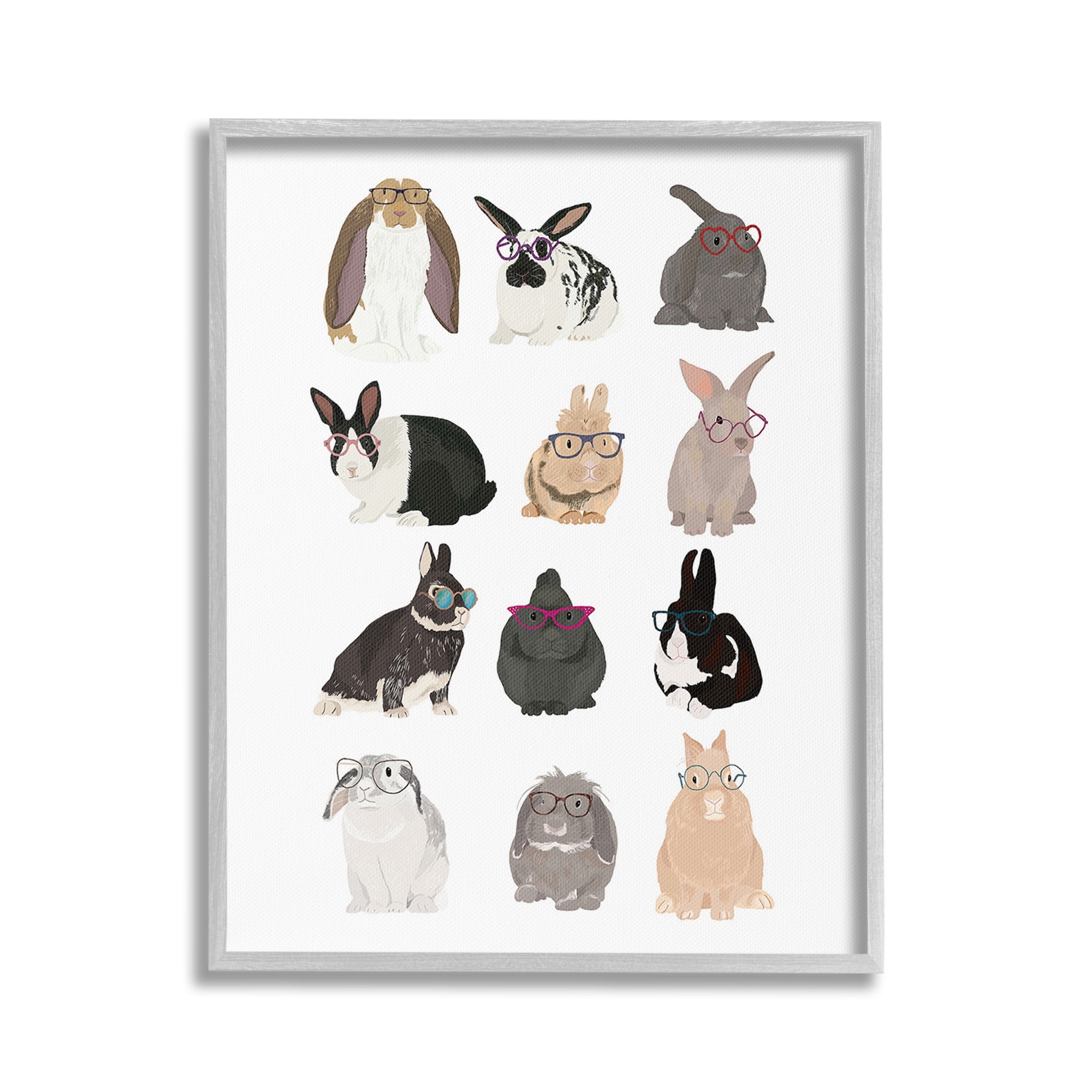 Stupell Industries Varied Hipster Bunnies Animals & Insects Painting Gray Framed Art Print Wall Art, 16 x 20