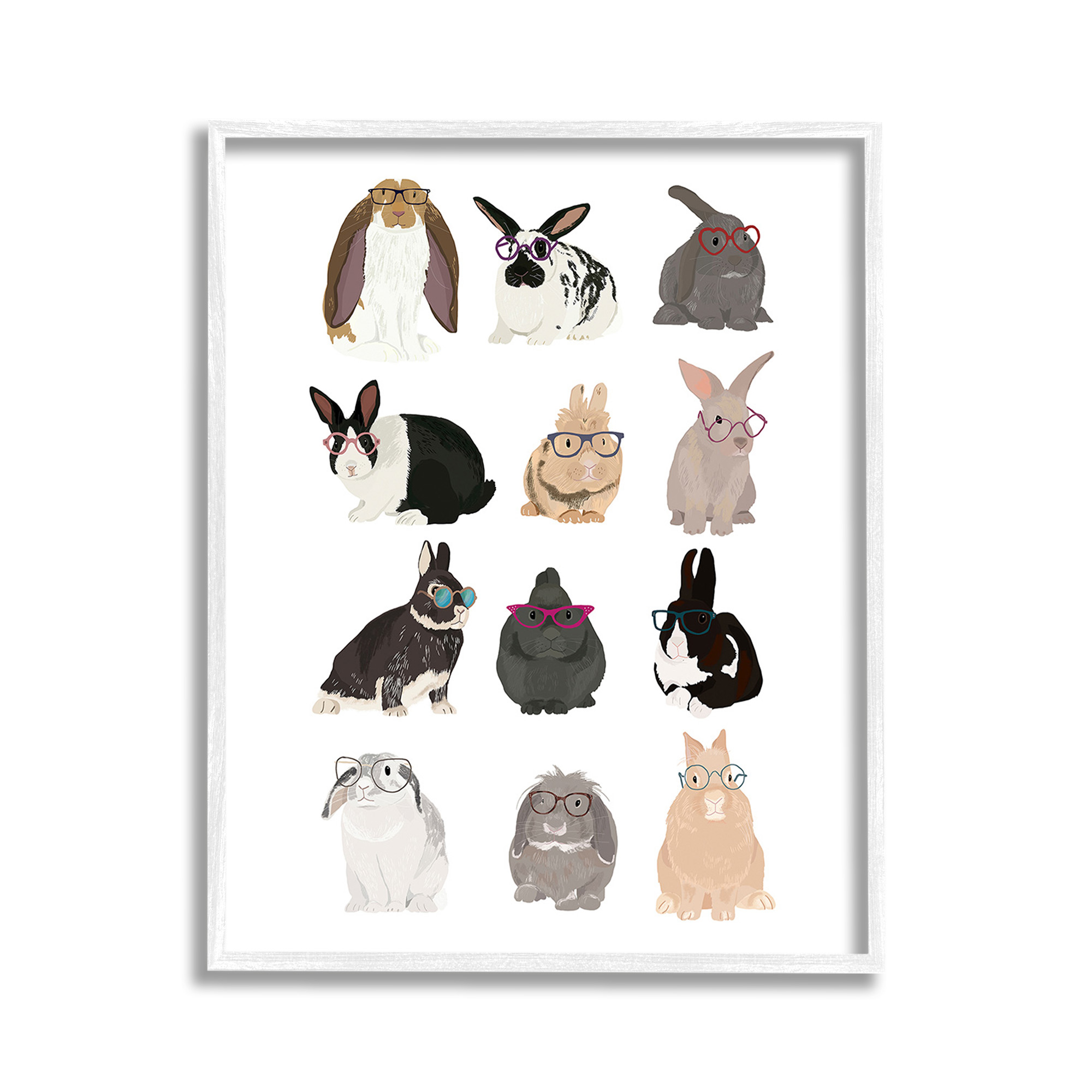 Stupell Industries Varied Hipster Bunnies Animals & Insects Painting White Framed Art Print Wall Art, 11 x 14