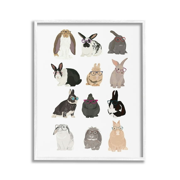 Stupell Industries Varied Hipster Bunnies Animals & Insects Painting White Framed Art Print Wall Art, 24 x 30