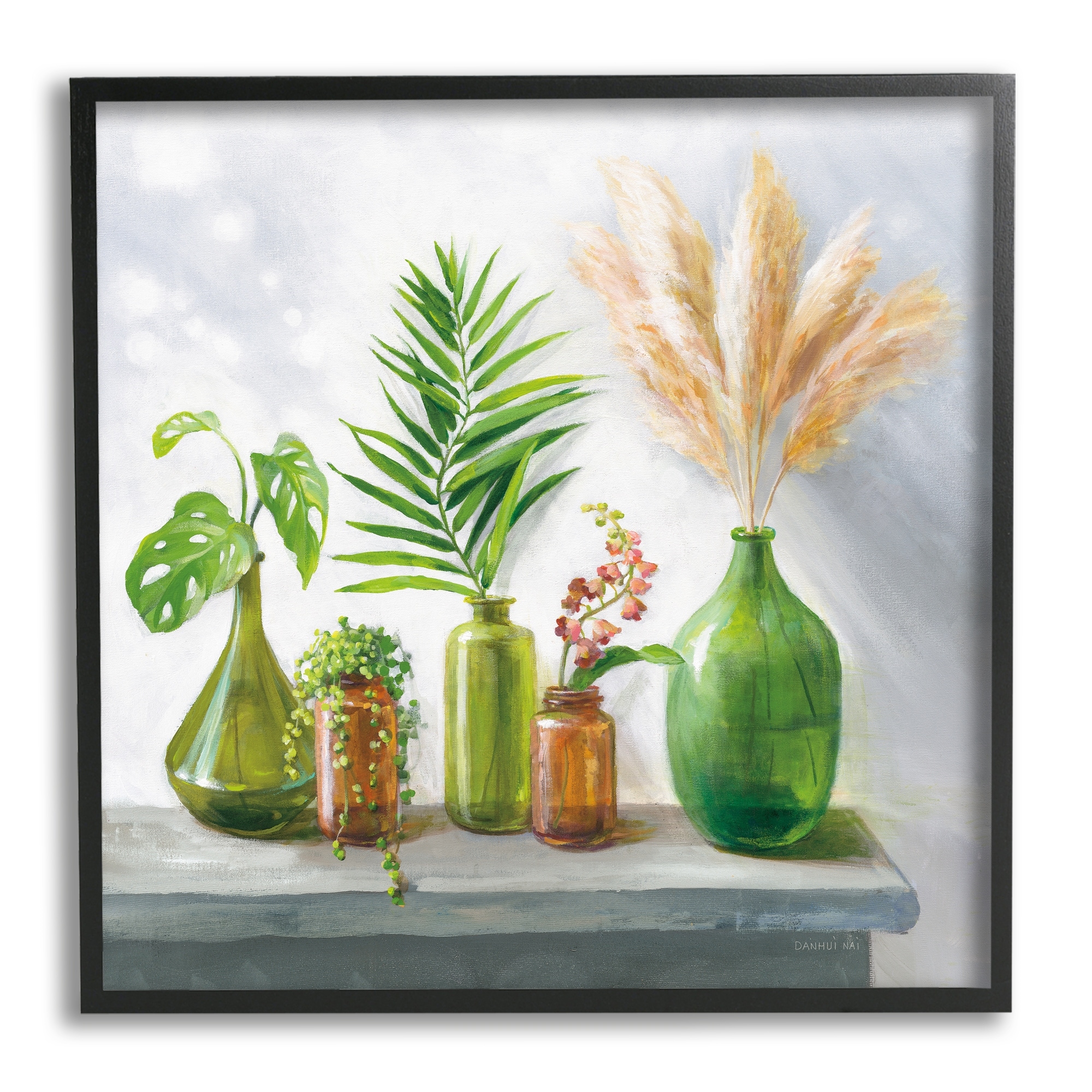 Stupell Industries Varied Ikebana Botanical Leaves Arrangement Still Life Painting Black Framed Art Print Wall Art, Design by Danhui Nai
