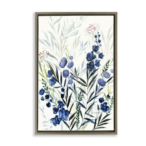 Stupell Industries Varied Indigo Herbs Plants & Flowers Painting Brown Floater Framed Canvas Art Print Wall Art, 17 x 25