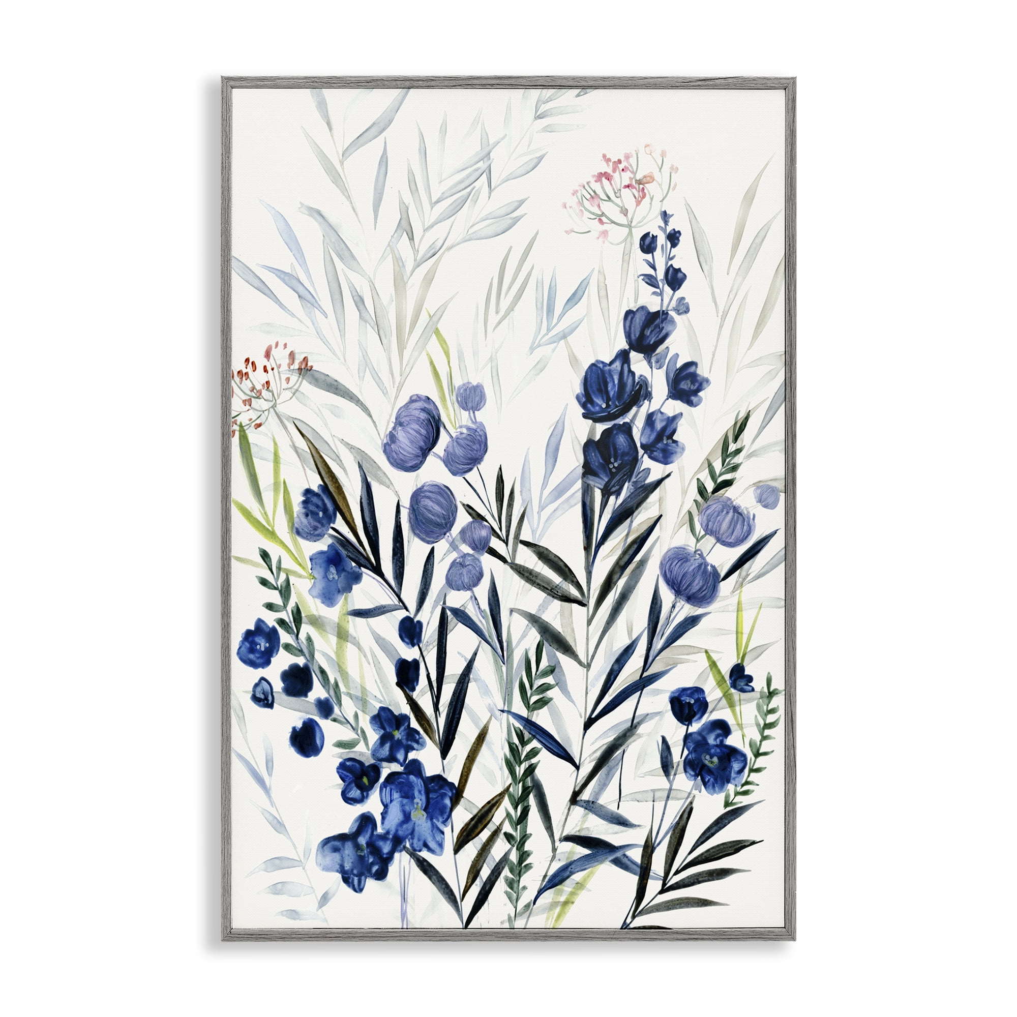 Stupell Industries Varied Indigo Herbs Plants & Flowers Painting Gray Framed Art Print Wall Art, 20 x 30