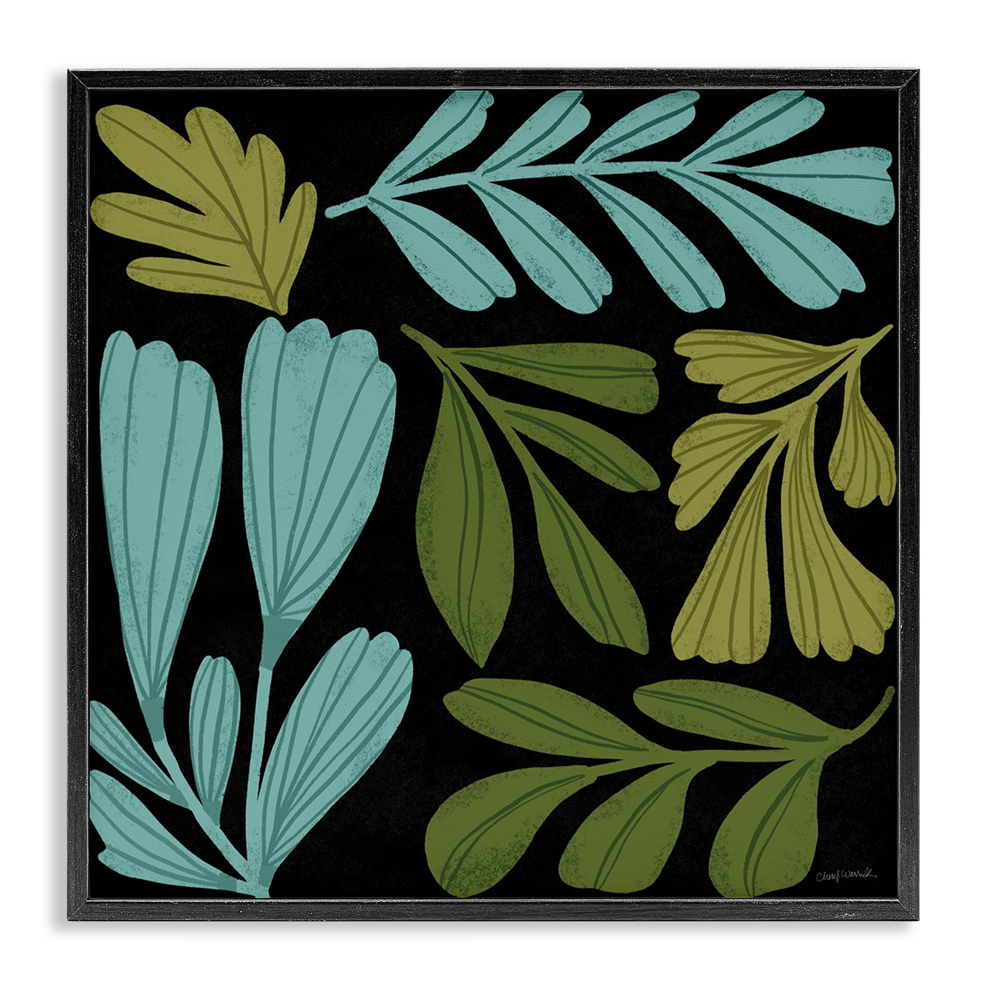 Stupell Industries Varied Leaves Collage Plants & Flowers Painting Black Framed Art Print Wall Art, 17 x 17
