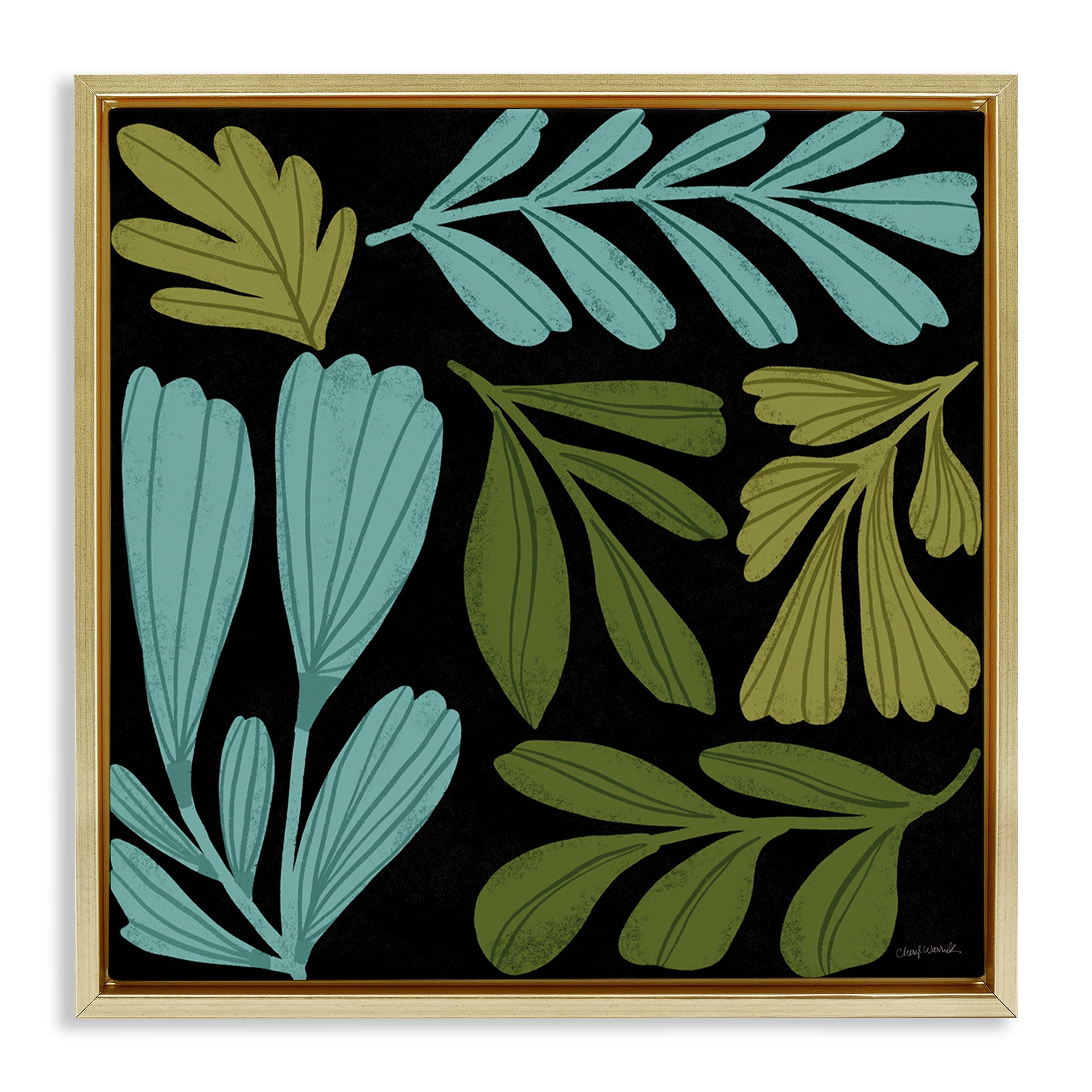 Stupell Industries Varied Leaves Collage Plants & Flowers Painting Gold Floater Framed Canvas Art Print Wall Art, 25 x 25