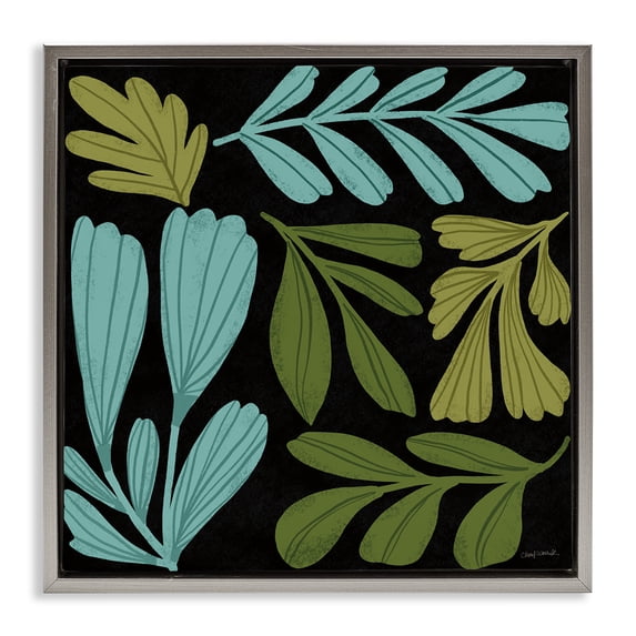 Stupell Industries Contemporary Varied Leaves Collage Gray Floating Frame Canvas Art, 18 x 18, by Cheryl Warrick