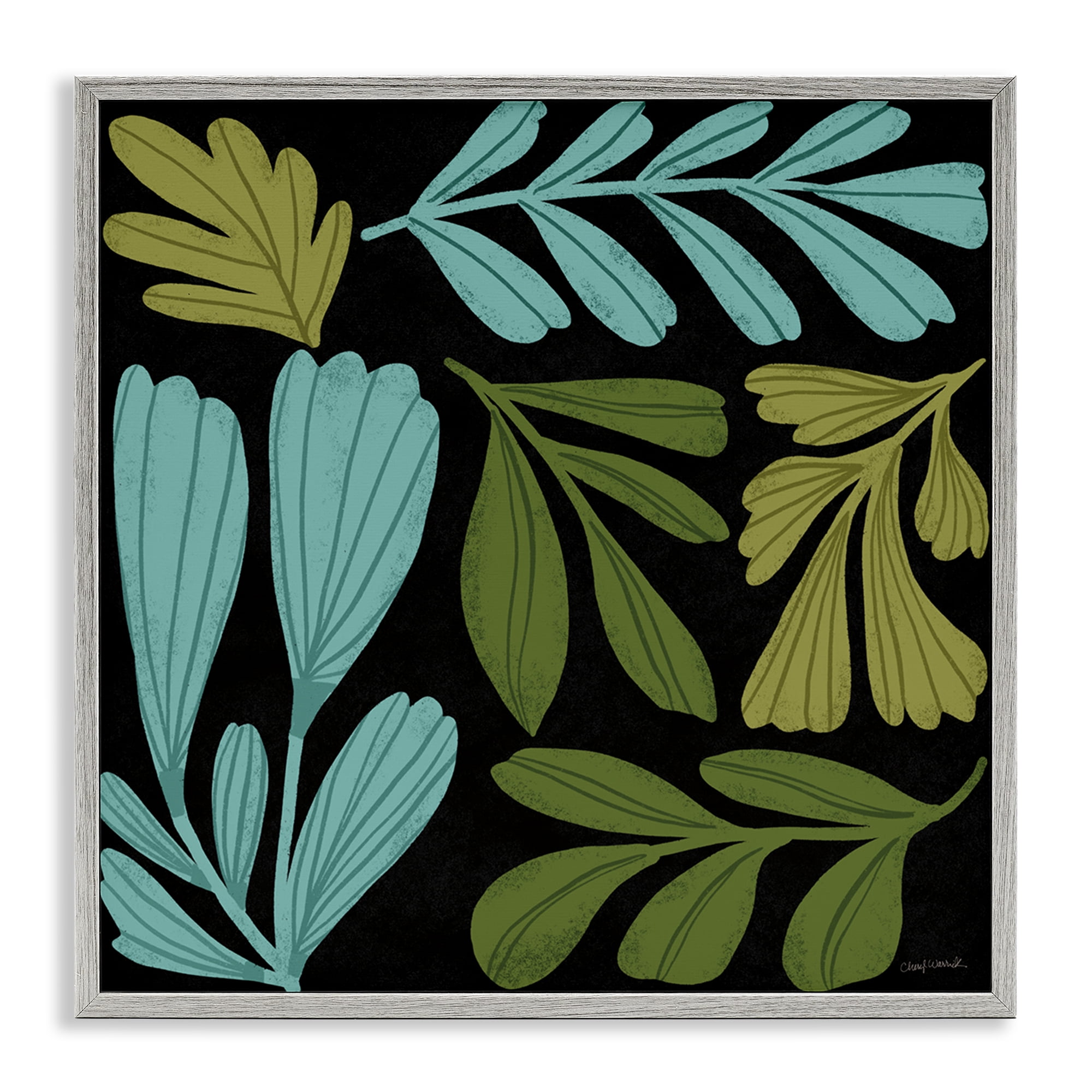Stupell Industries Varied Leaves Collage Plants & Flowers Painting Gray Framed Art Print Wall Art, 17 x 17
