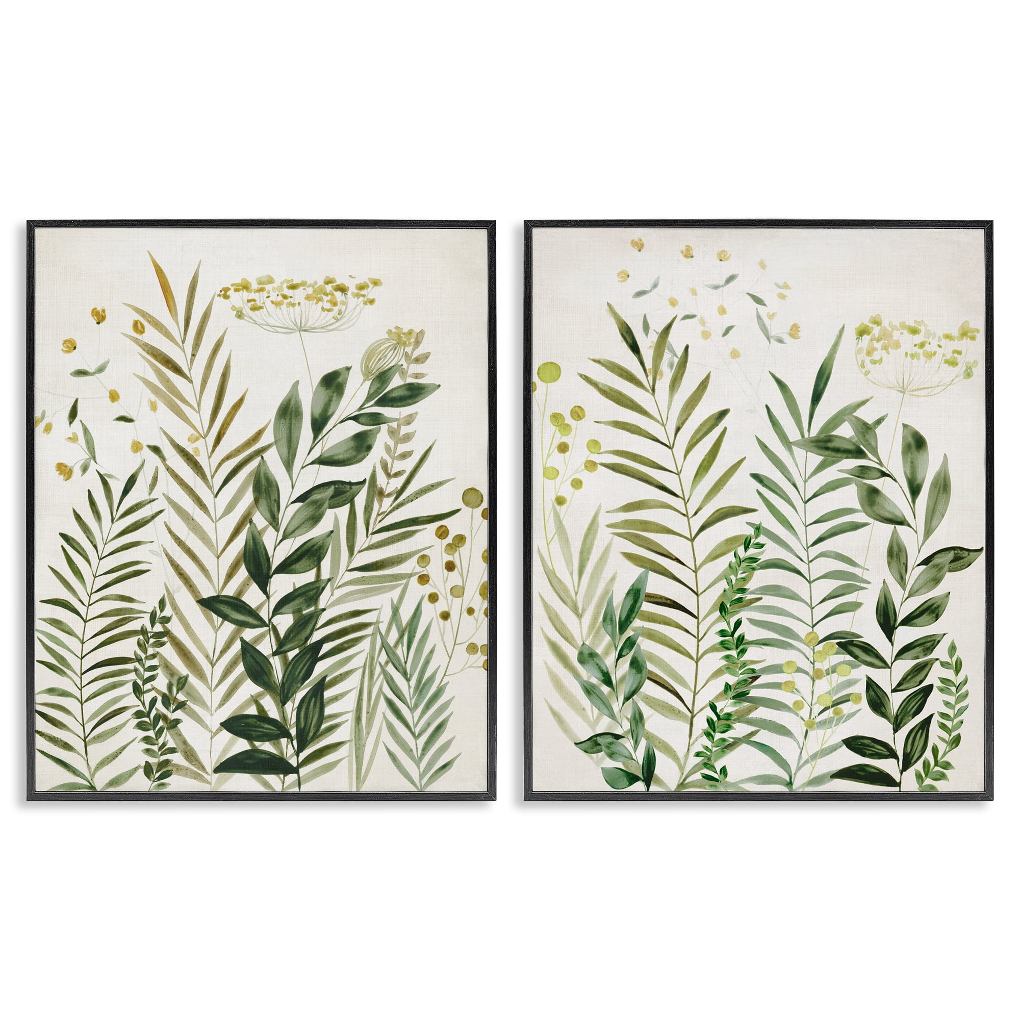 Stupell Industries Varied Leaves & Fronds Plants & Flowers Painting Black Framed Art Print Wall Art, 24 x 30, Set of 2