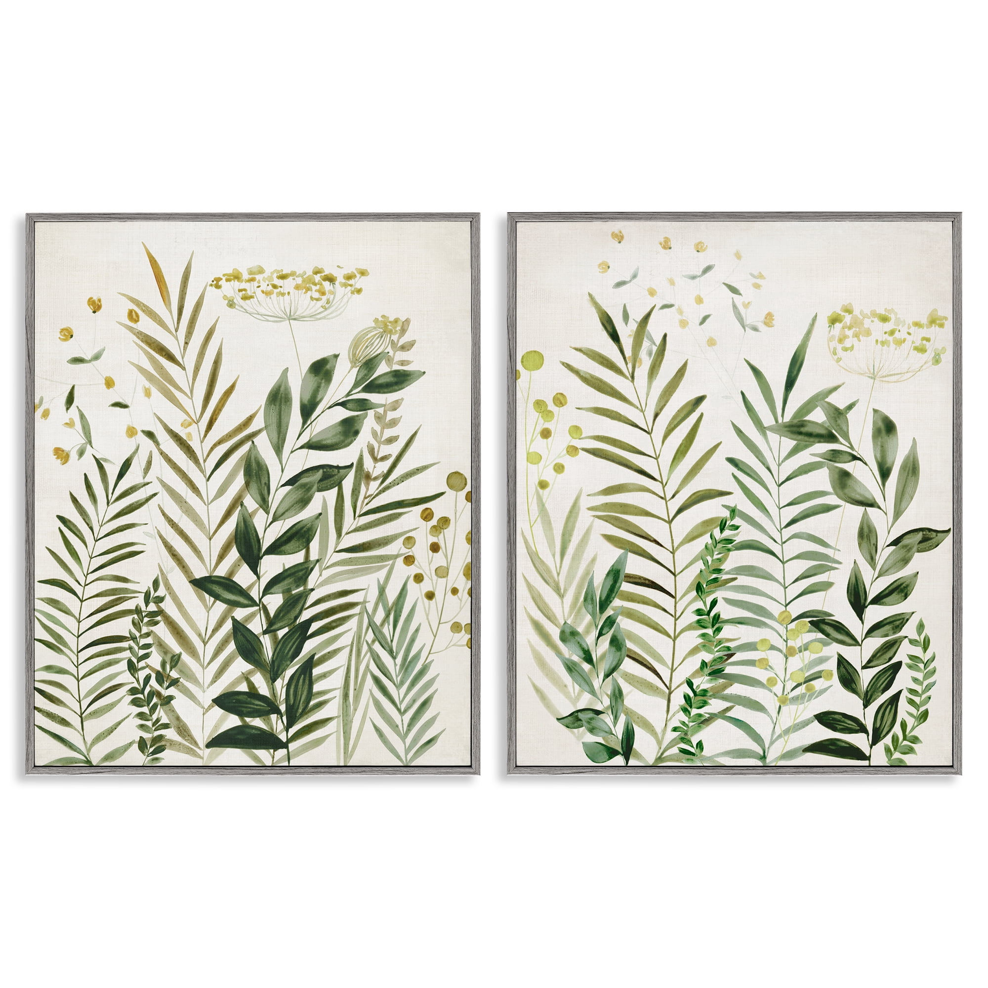Stupell Industries Varied Leaves & Fronds Plants & Flowers Painting Gray Framed Art Print Wall Art, 11 x 14, Set of 2