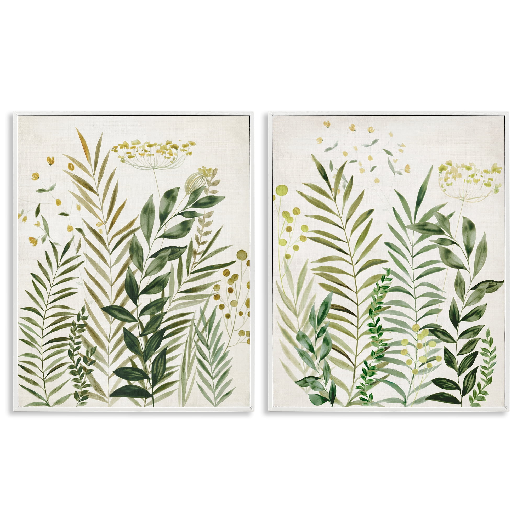 Stupell Industries Varied Leaves & Fronds Plants & Flowers Painting White Framed Art Print Wall Art, 24 x 30, Set of 2