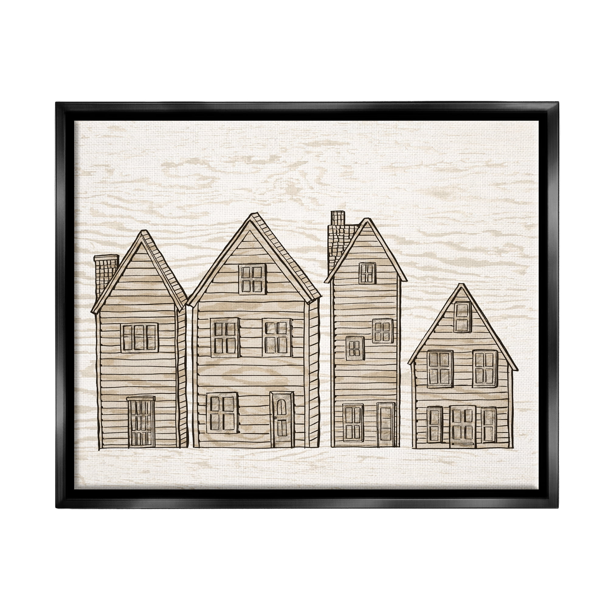 Stupell Industries Varied Neighborhood Houses Art for Kids Painting Black Floater Framed Art Print Wall Art, 21 x 17