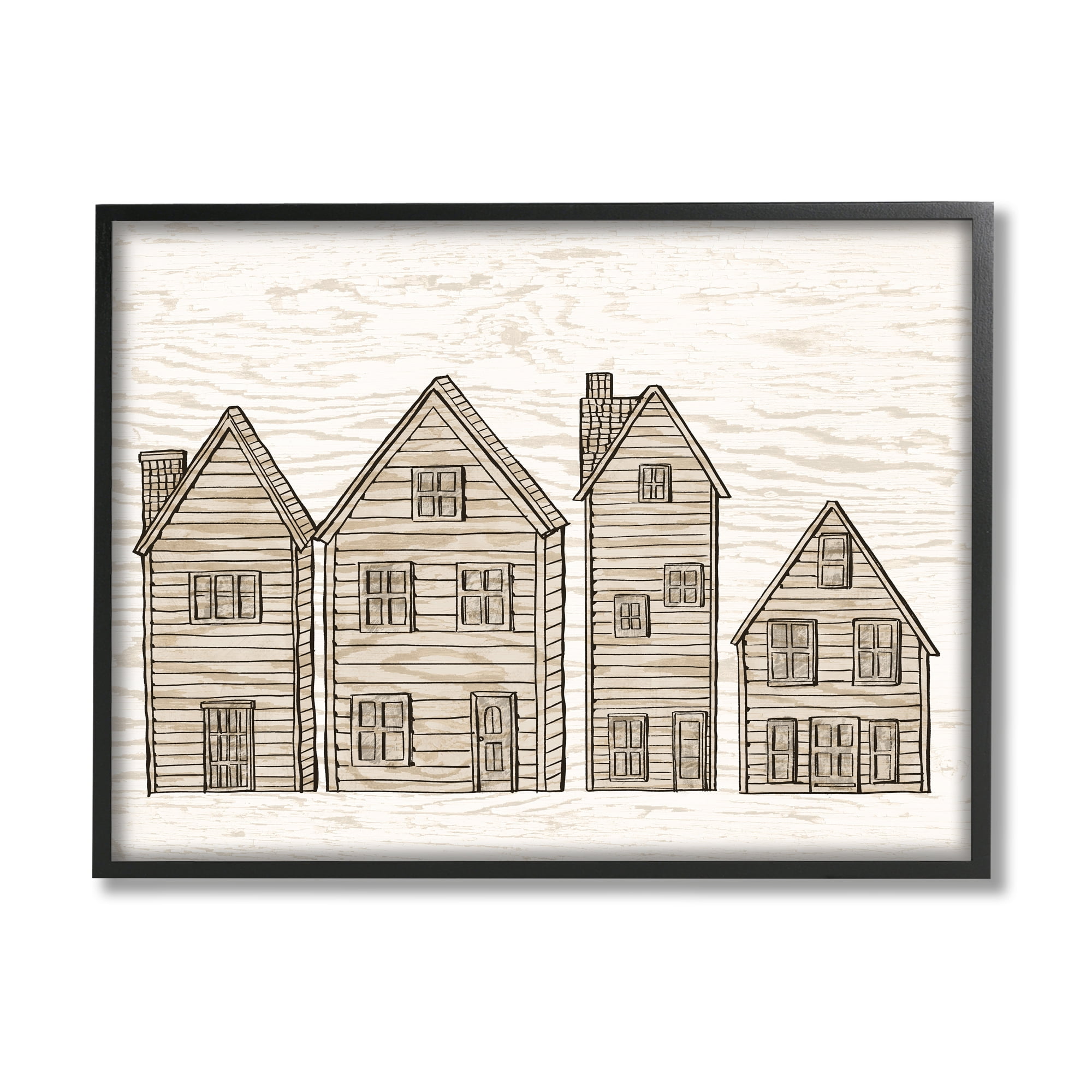 Stupell Industries Varied Neighborhood Houses Art for Kids Painting Black Framed Art Print Wall Art, 30 x 24