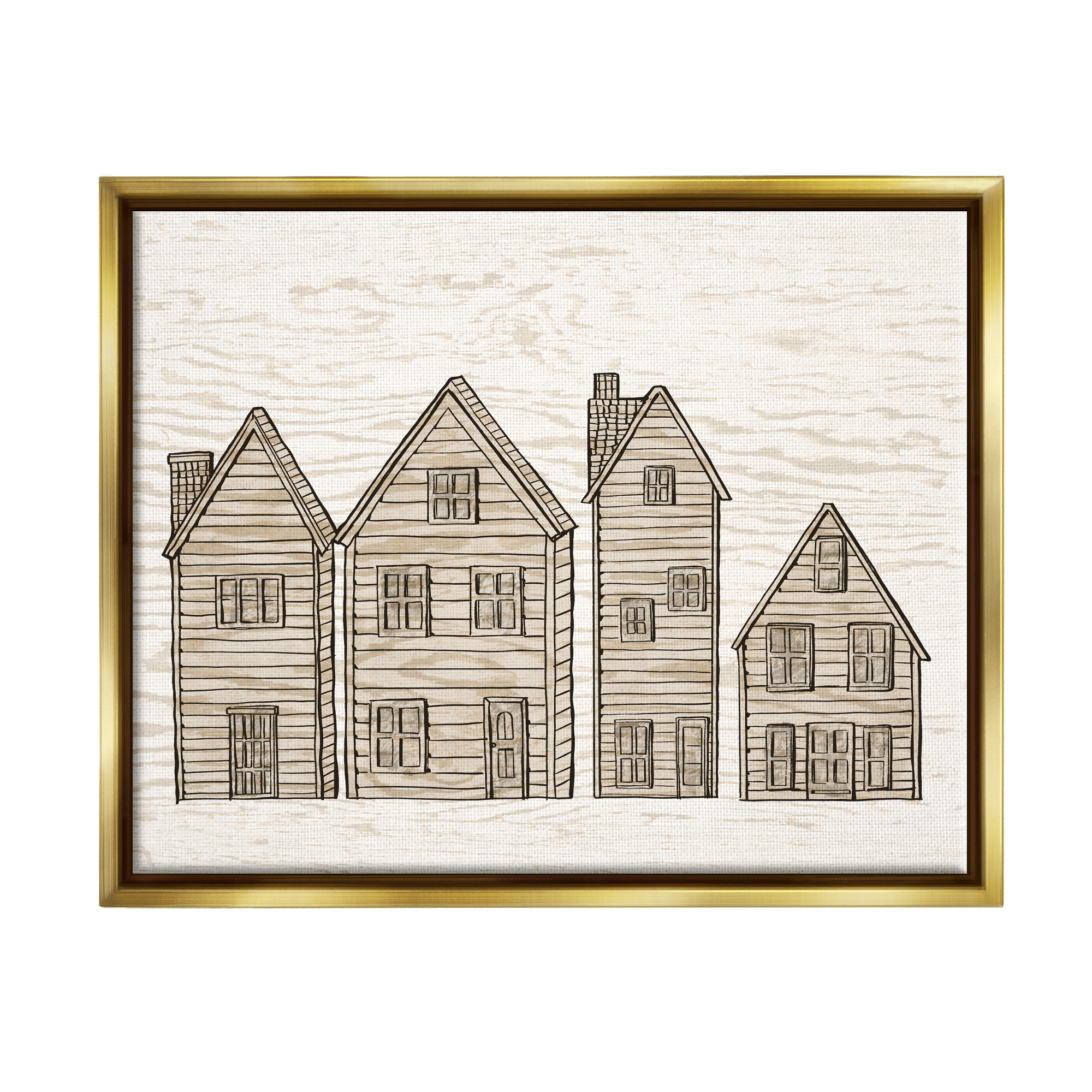 Stupell Industries Varied Neighborhood Houses Art for Kids Painting Gold Floater Framed Art Print Wall Art, 31 x 25
