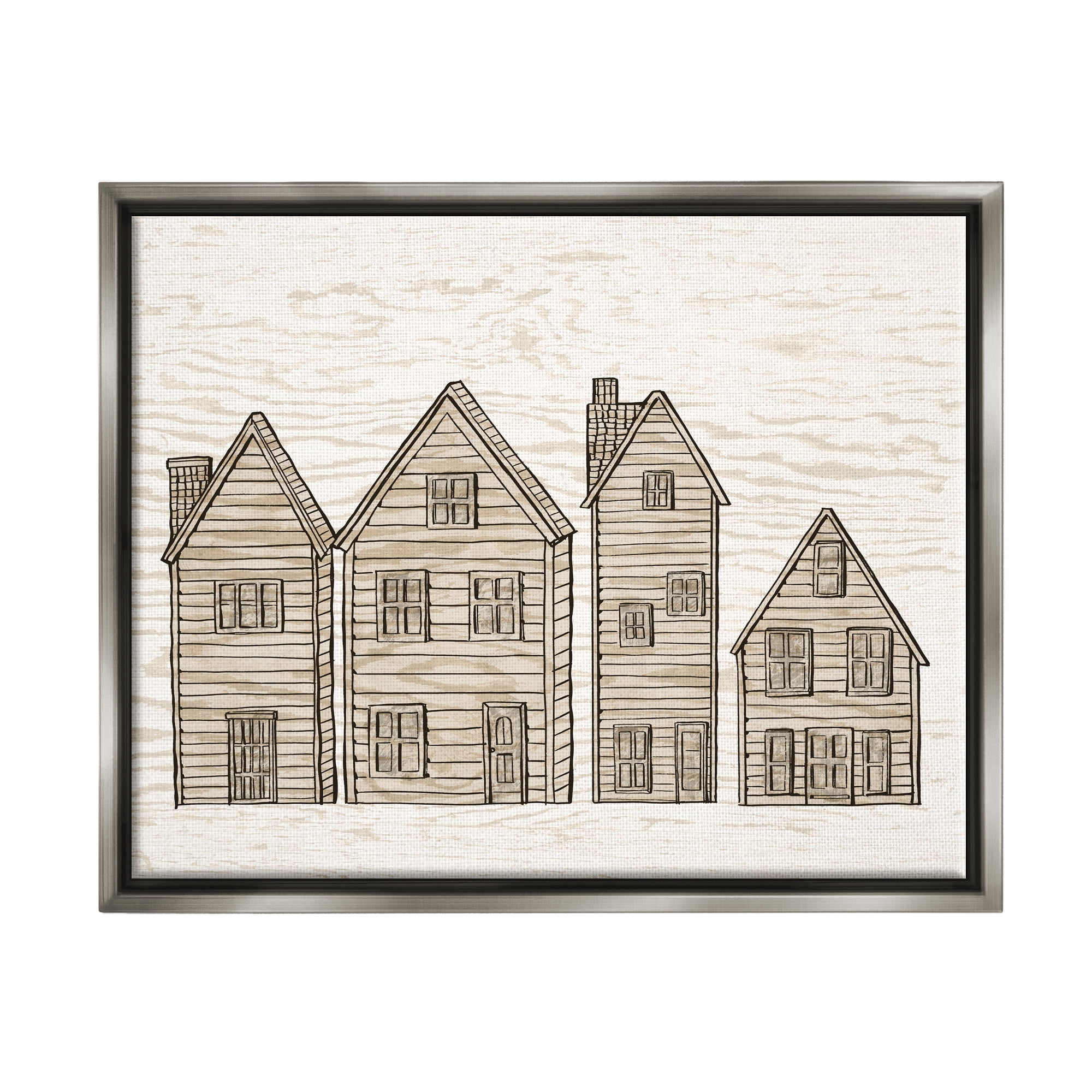 Stupell Industries Varied Neighborhood Houses Art for Kids Painting Gray Floater Framed Art Print Wall Art, 21 x 17