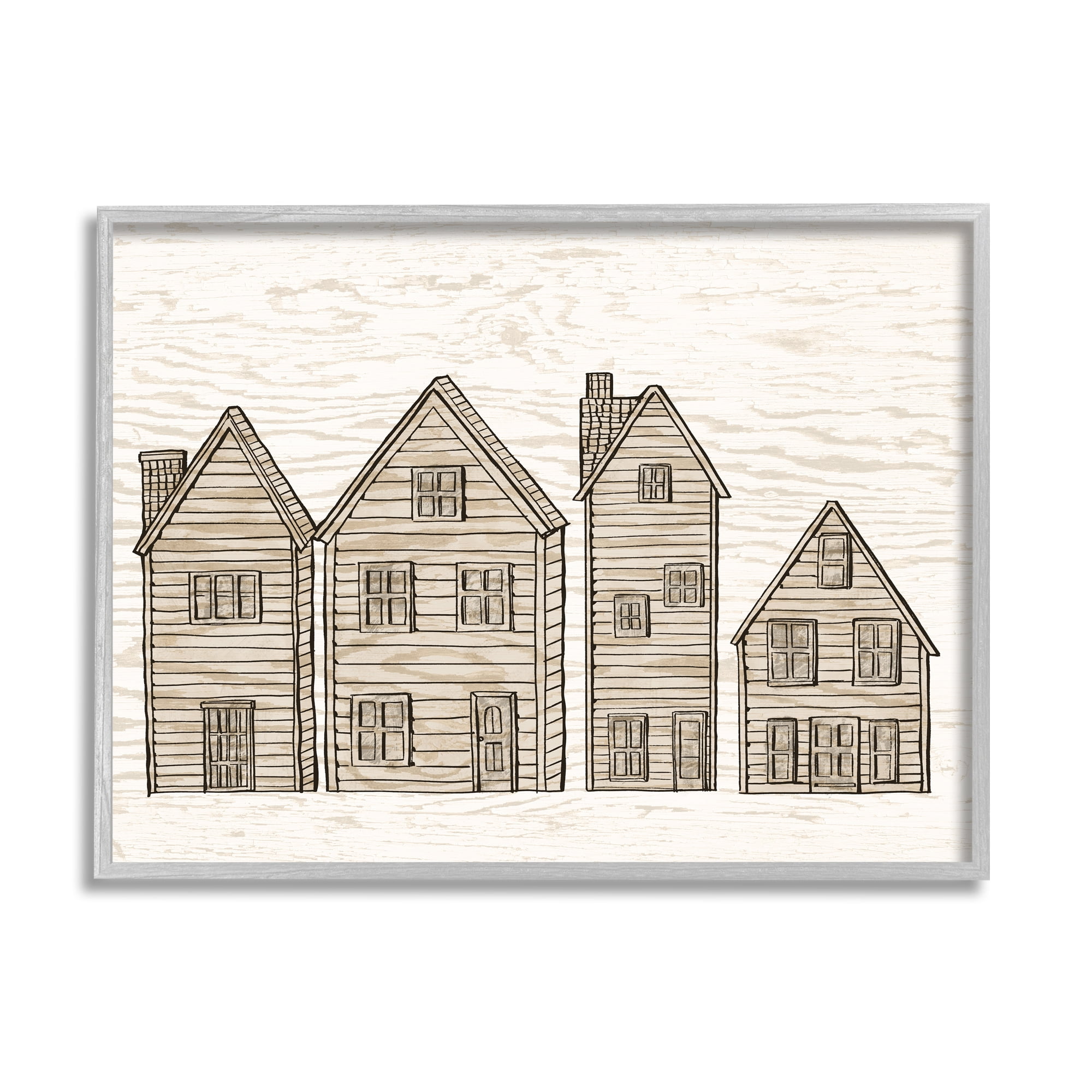 Stupell Industries Varied Neighborhood Houses Art for Kids Painting Gray Framed Art Print Wall Art, 14 x 11
