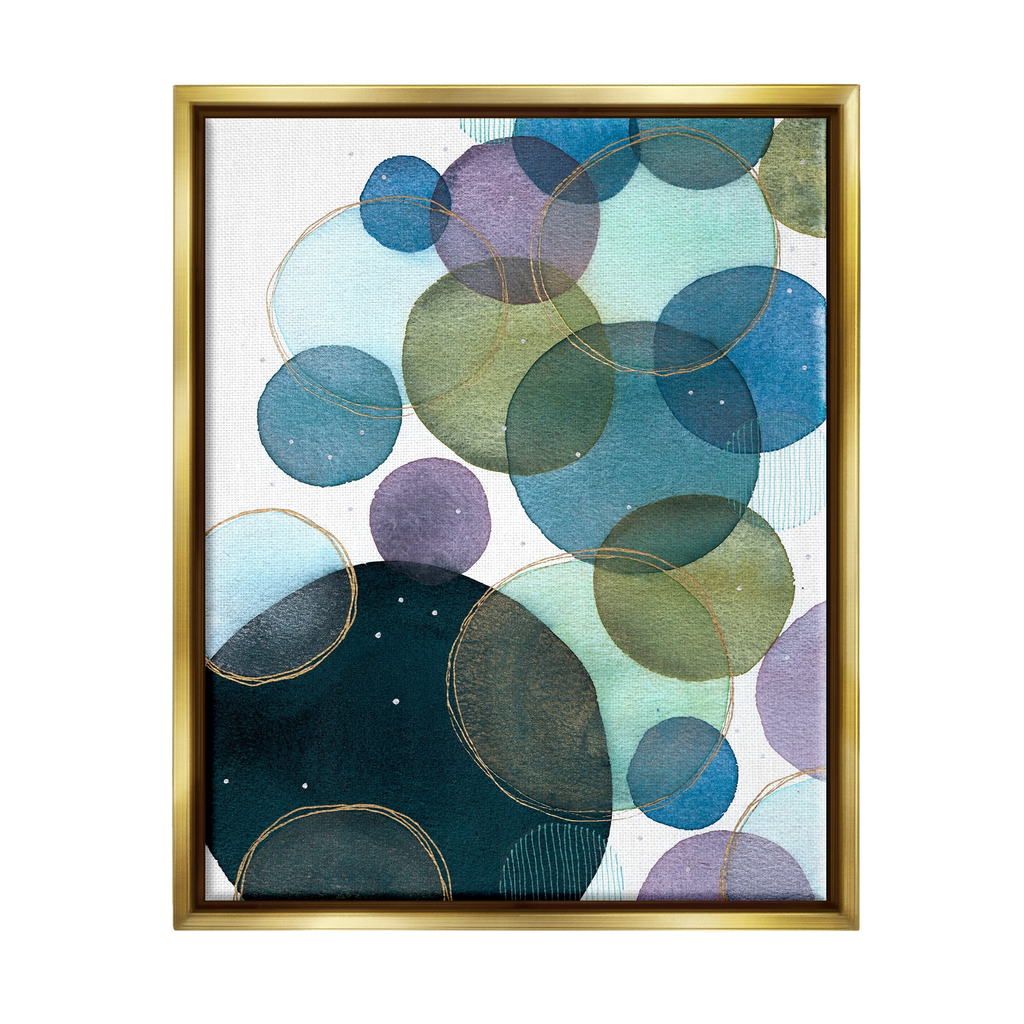 Stupell Industries Varied Overlapping Circles Abstract Painting Gold Floater Framed Art Print Wall Art, 25 x 31