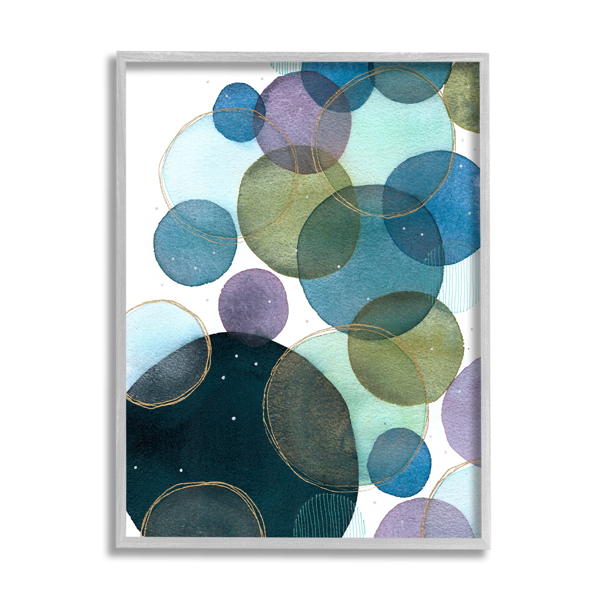 Stupell Industries Varied Overlapping Circles Abstract Painting Gray Framed Art Print Wall Art, 16 x 20