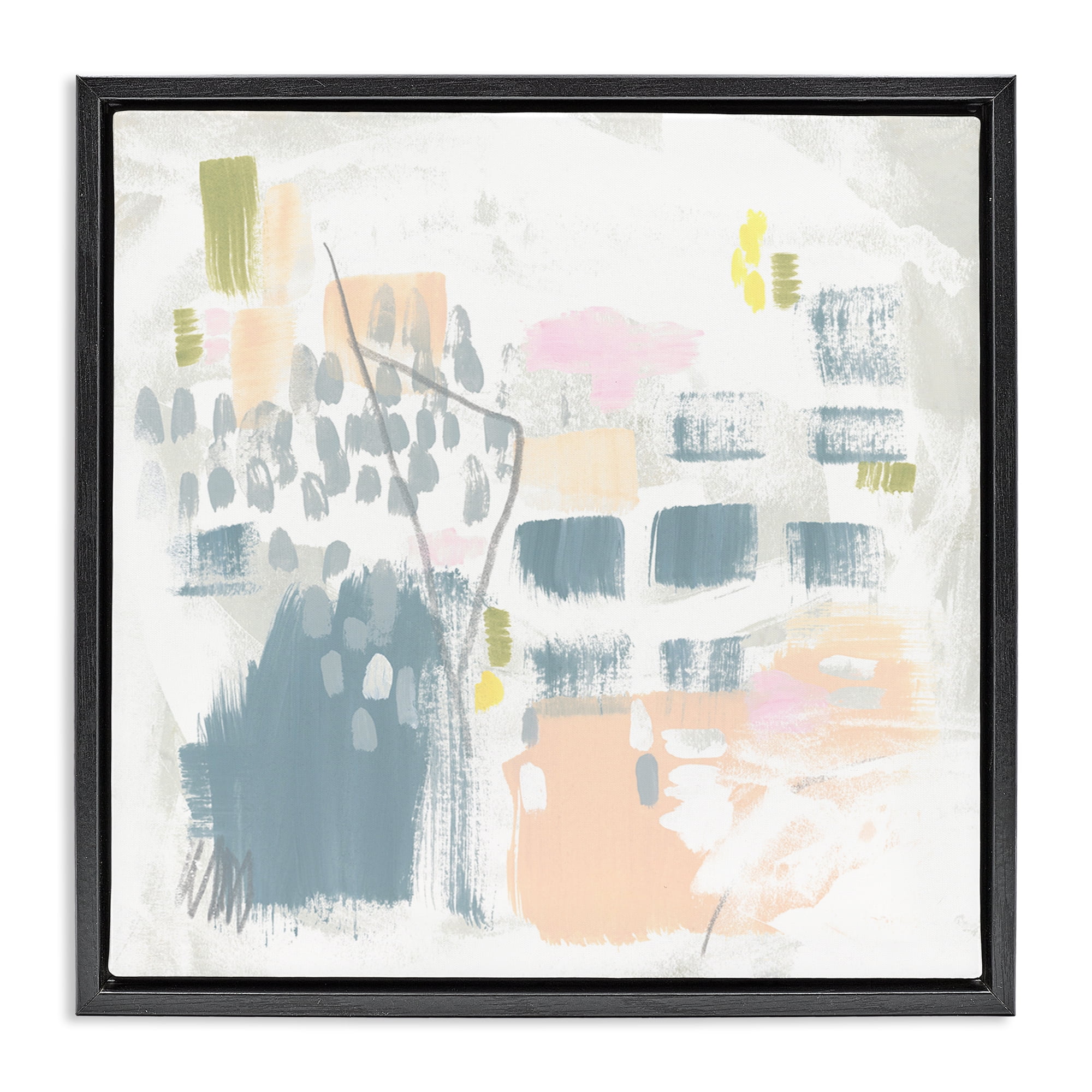 Stupell Industries Varied Pastel Patterns Abstract Painting Black Floater Framed Canvas Art Print Wall Art, 18 x 18