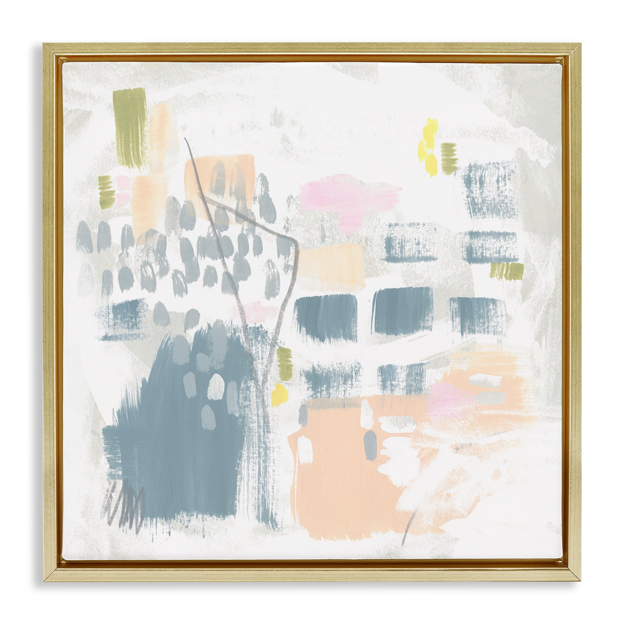 Stupell Industries Varied Pastel Patterns Abstract Painting Gold Floater Framed Canvas Art Print Wall Art, 18 x 18