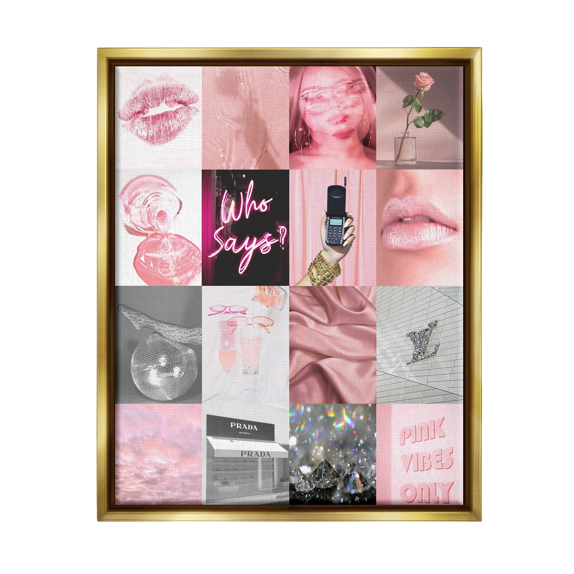 Stupell Industries Varied Pink Aesthetic Assortment Glam Bling Fashion Graphic Art Metallic Gold Floating Framed Canvas Print Wall Art, Design by Daphne Polselli