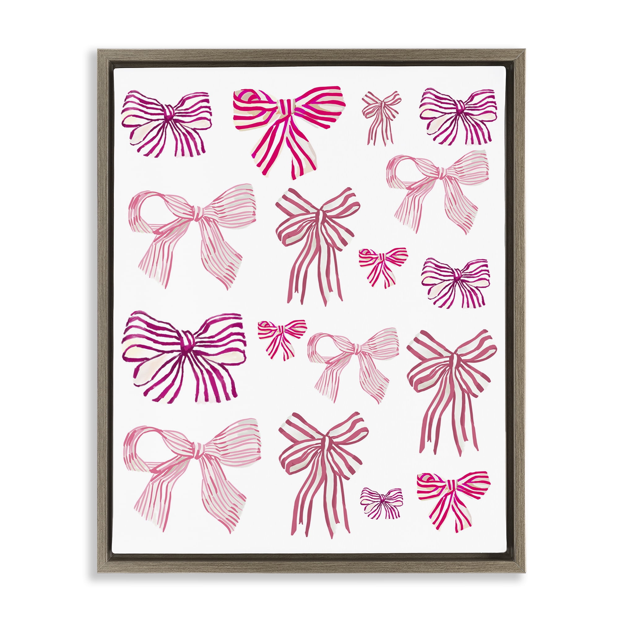 Stupell Industries Varied Pink Bows Beauty & Fashion Painting Brown Floater Framed Art Print Wall Art, 25 x 31