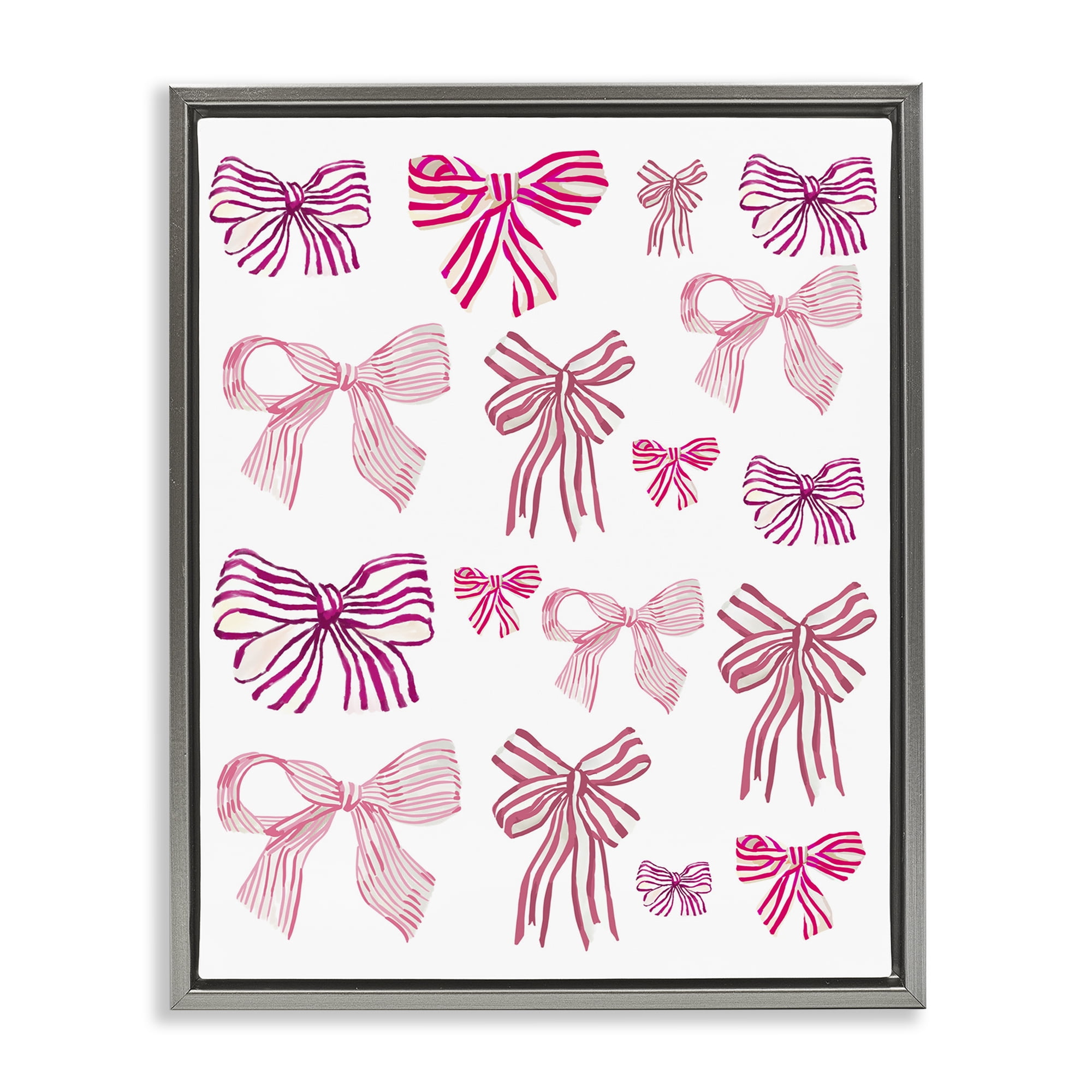 Stupell Industries Varied Pink Bows Beauty & Fashion Painting Gray Floater Framed Art Print Wall Art, 17 x 21