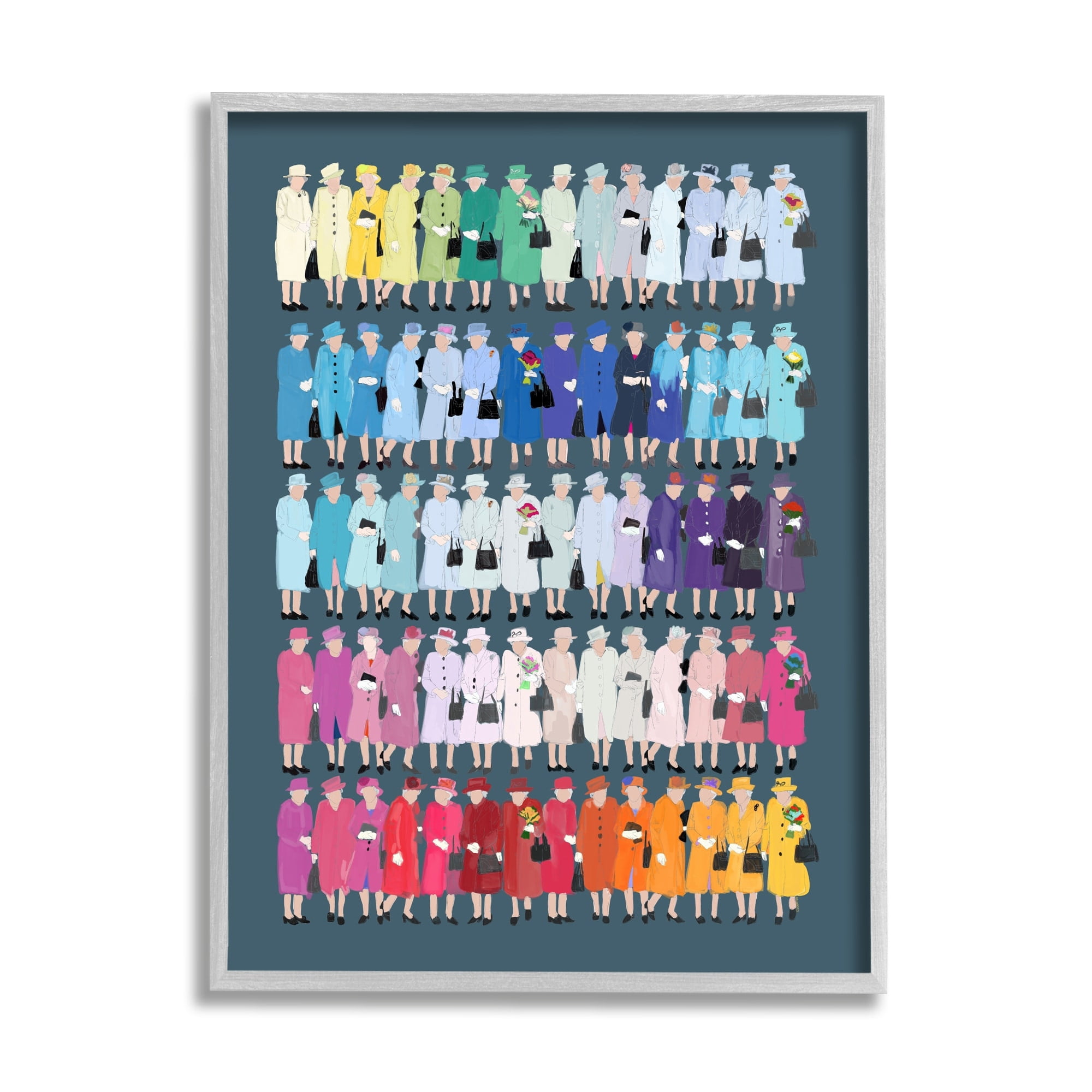 Stupell Industries Varied Pop Style Royal Queen Fashion Rainbow Graphic Art Gray Framed Art Print Wall Art, Design by Amelia Noyes