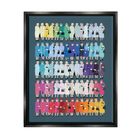 Stupell Industries Varied Pop Style Royal Queen Fashion Rainbow Graphic Art Jet Black Floating Framed Canvas Print Wall Art, Design by Amelia Noyes