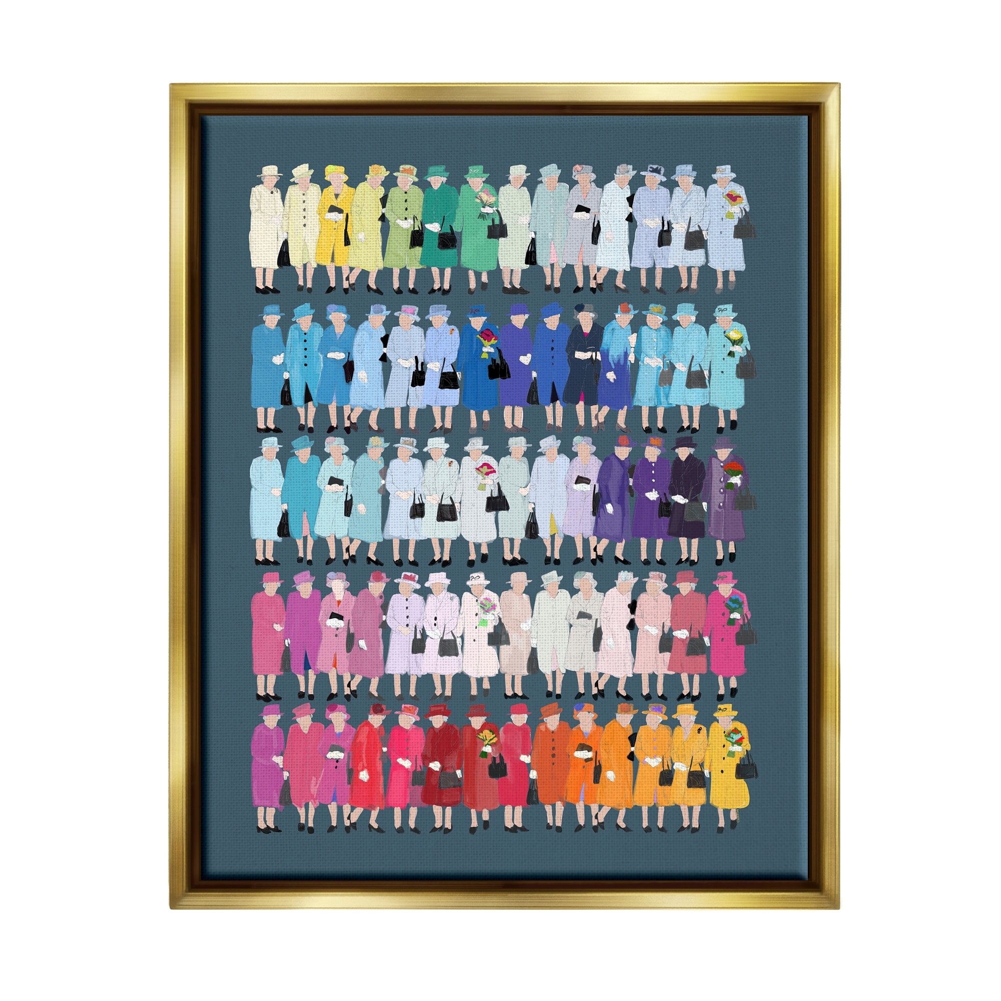Stupell Industries Varied Pop Style Royal Queen Fashion Rainbow Graphic Art Metallic Gold Floating Framed Canvas Print Wall Art, Design by Amelia Noyes