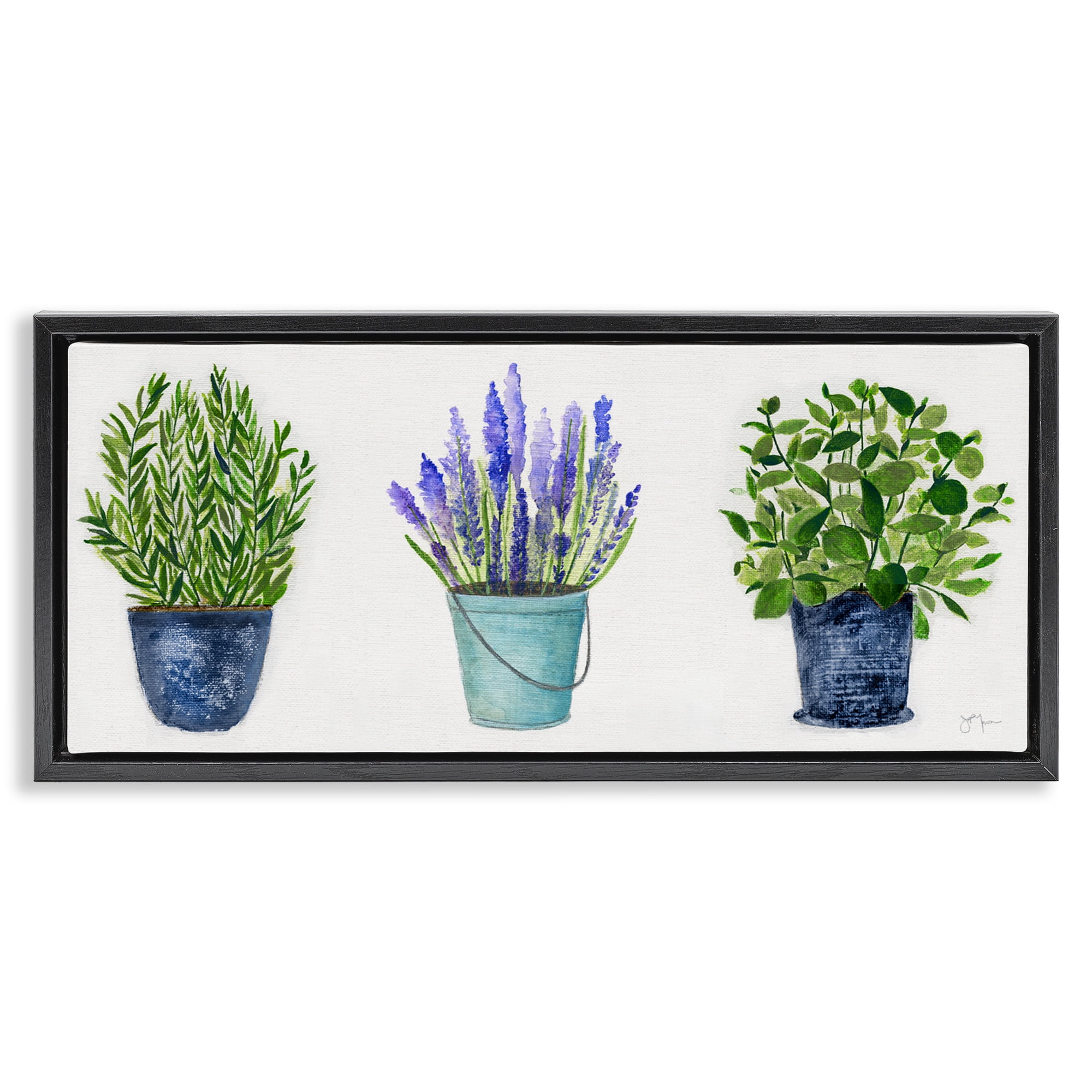 Stupell Industries Varied Potted Plants & Herbs Botanical & Floral Painting Black Floater Framed Canvas Art Print Wall Art, 31 x 14