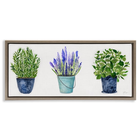 Stupell Industries Varied Potted Plants & Herbs Botanical & Floral Painting Brown Floater Framed Canvas Art Print Wall Art, 31 x 14