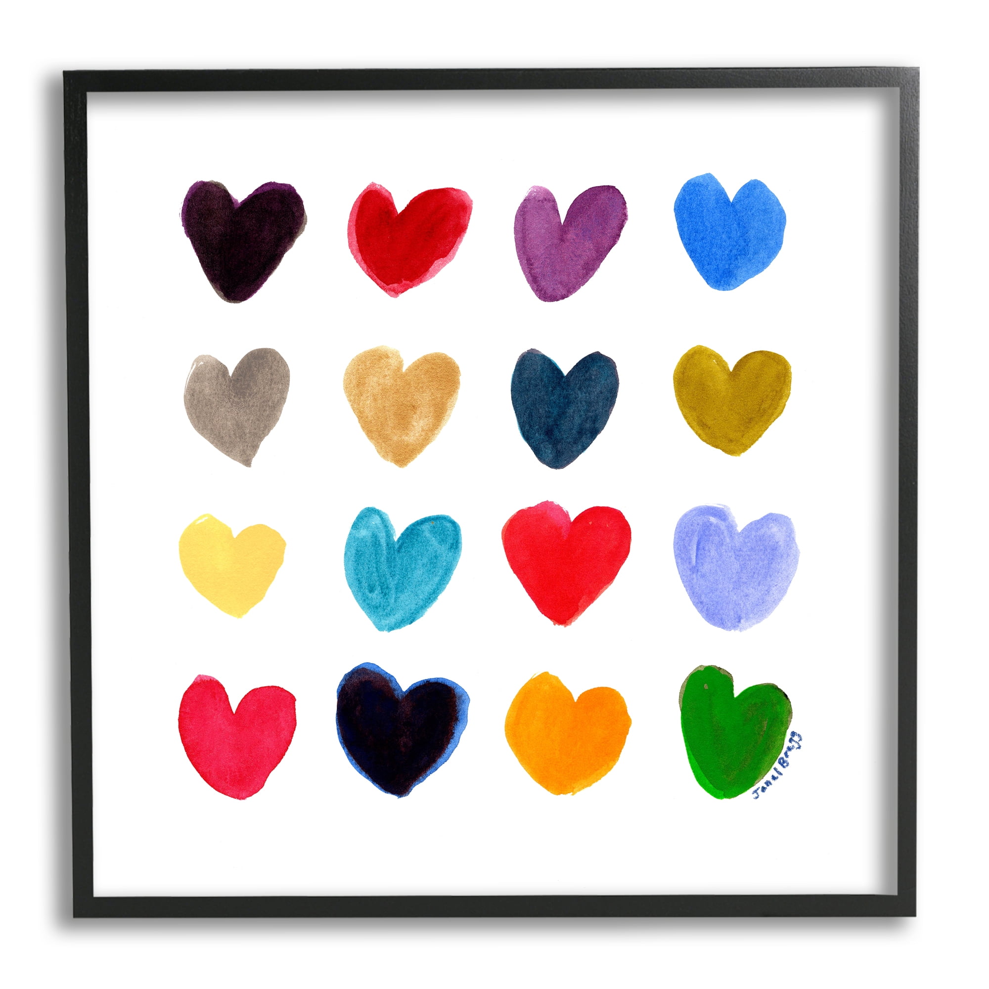 Stupell Industries Varied Rainbow Hearts Abstract Painting Black Framed Art Print Wall Art, 24 x 24
