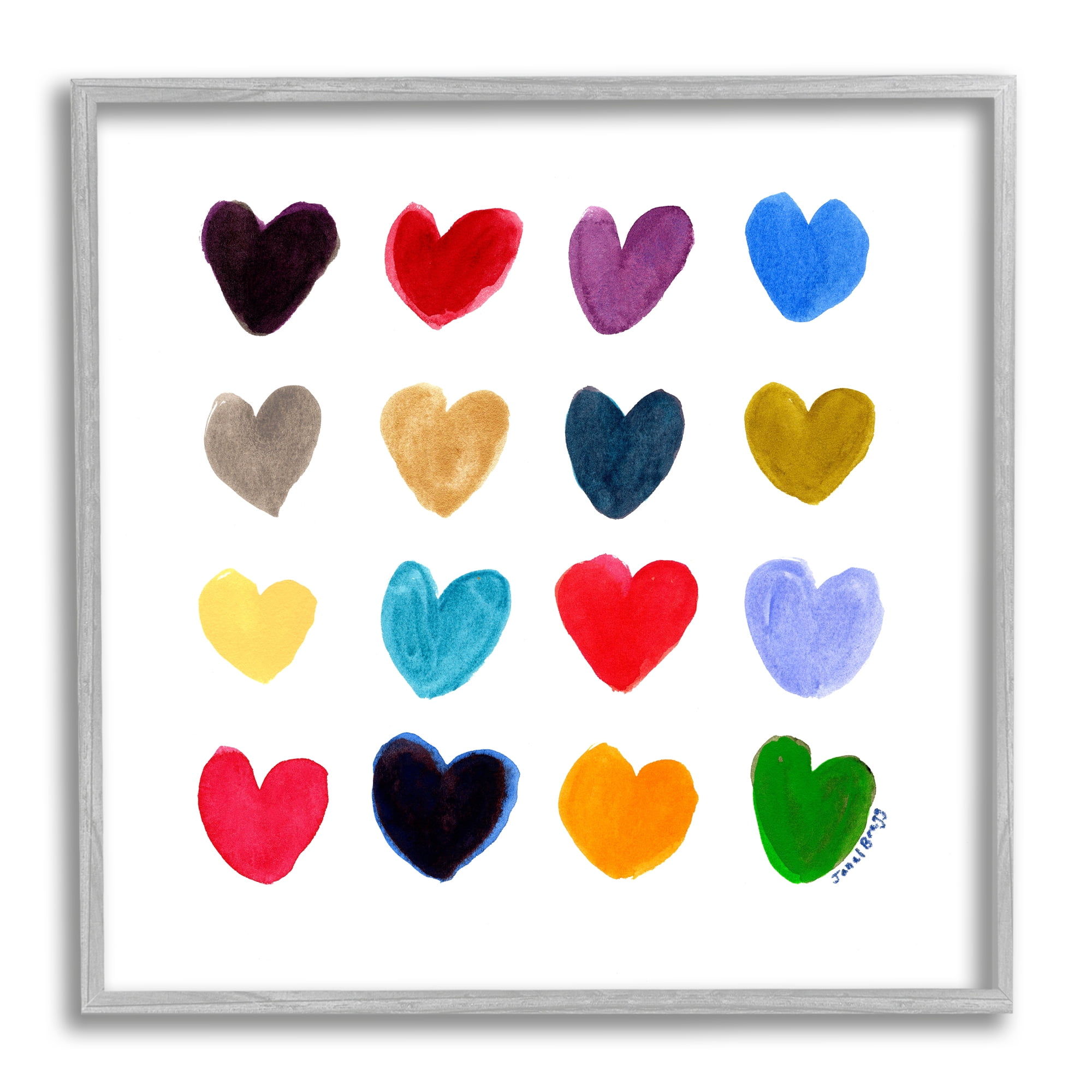 Stupell Industries Varied Rainbow Hearts Abstract Painting Gray Framed Art Print Wall Art, 24 x 24