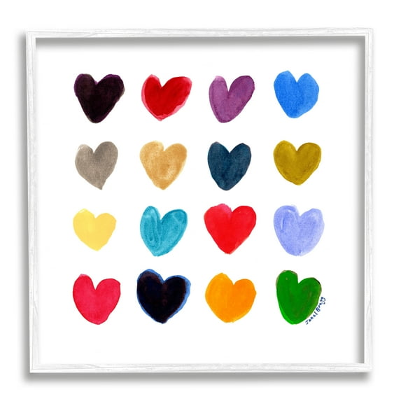 Stupell Industries Varied Rainbow Hearts Abstract Painting White Framed Art Print Wall Art, 17 x 17