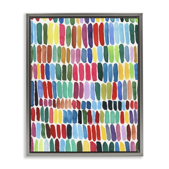 Stupell Industries Eclectic Varied Rainbow Lines Abstract Pattern Watercolor Detail Gray Floating Frame Canvas Art, 25 x 31, by Regina Moore